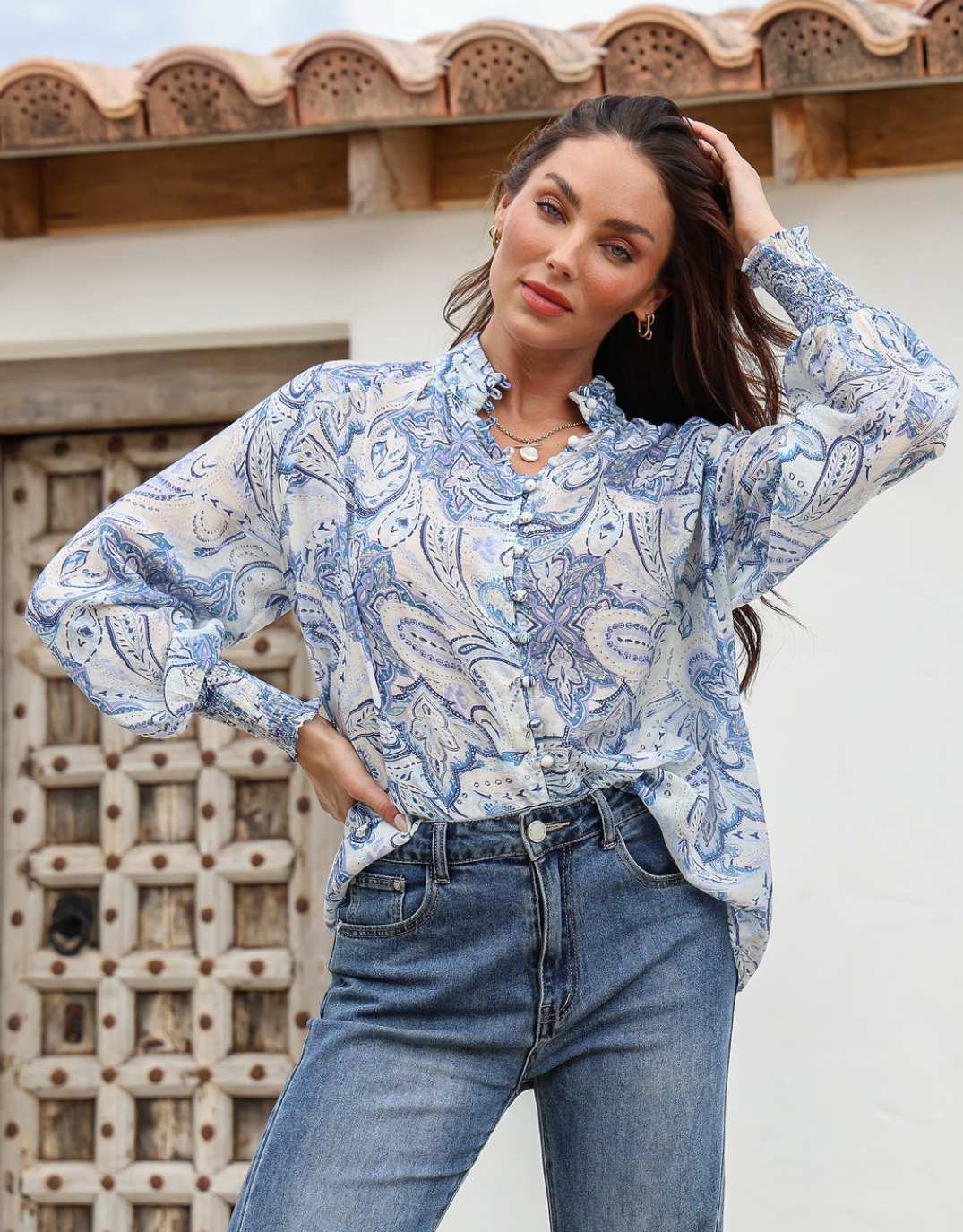 132-fashion-dana-shirred-cuff-button-blouse-blue-womens-clothing