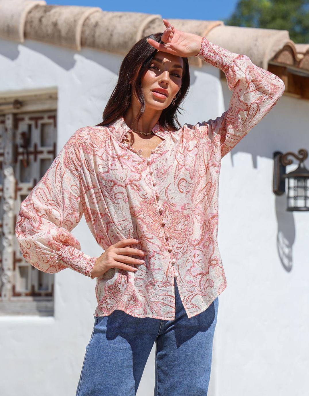 132-fashion-dana-shirred-cuff-button-blouse-pink-womens-clothing