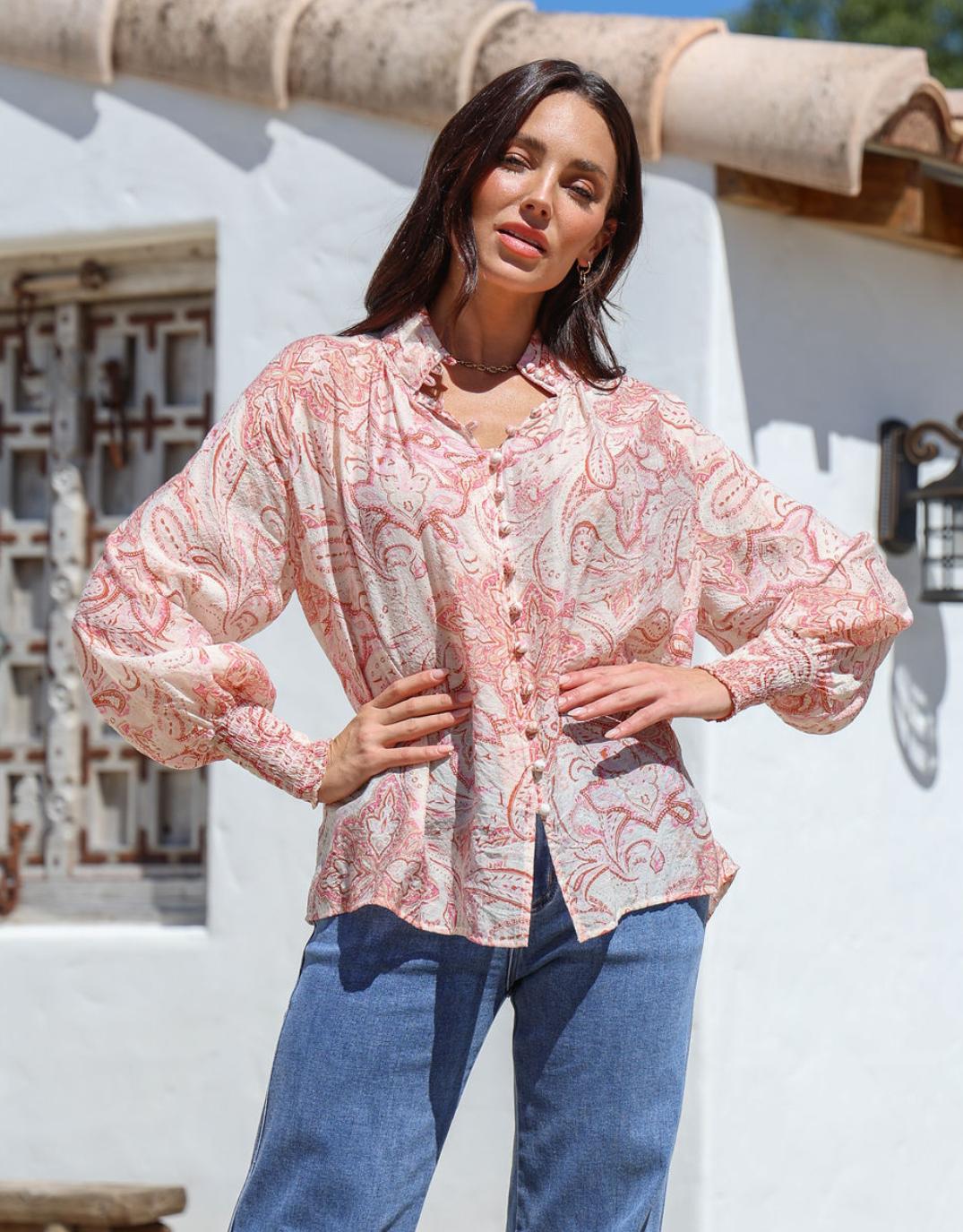 132-fashion-dana-shirred-cuff-button-blouse-pink-womens-clothing