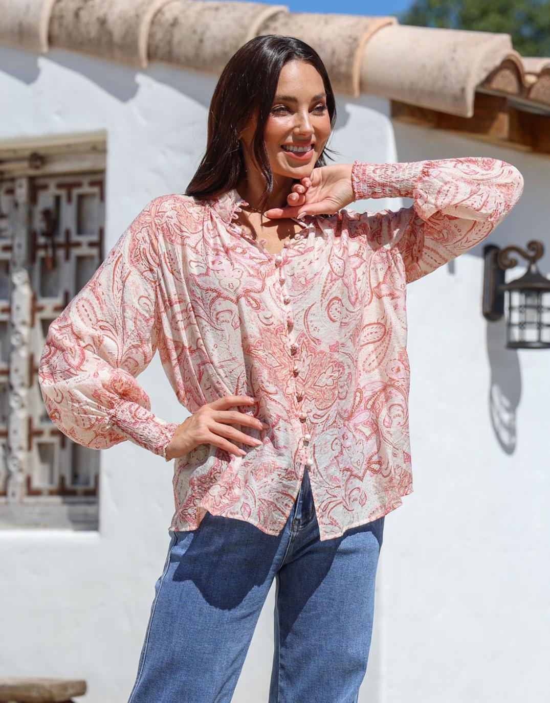 132-fashion-dana-shirred-cuff-button-blouse-pink-womens-clothing