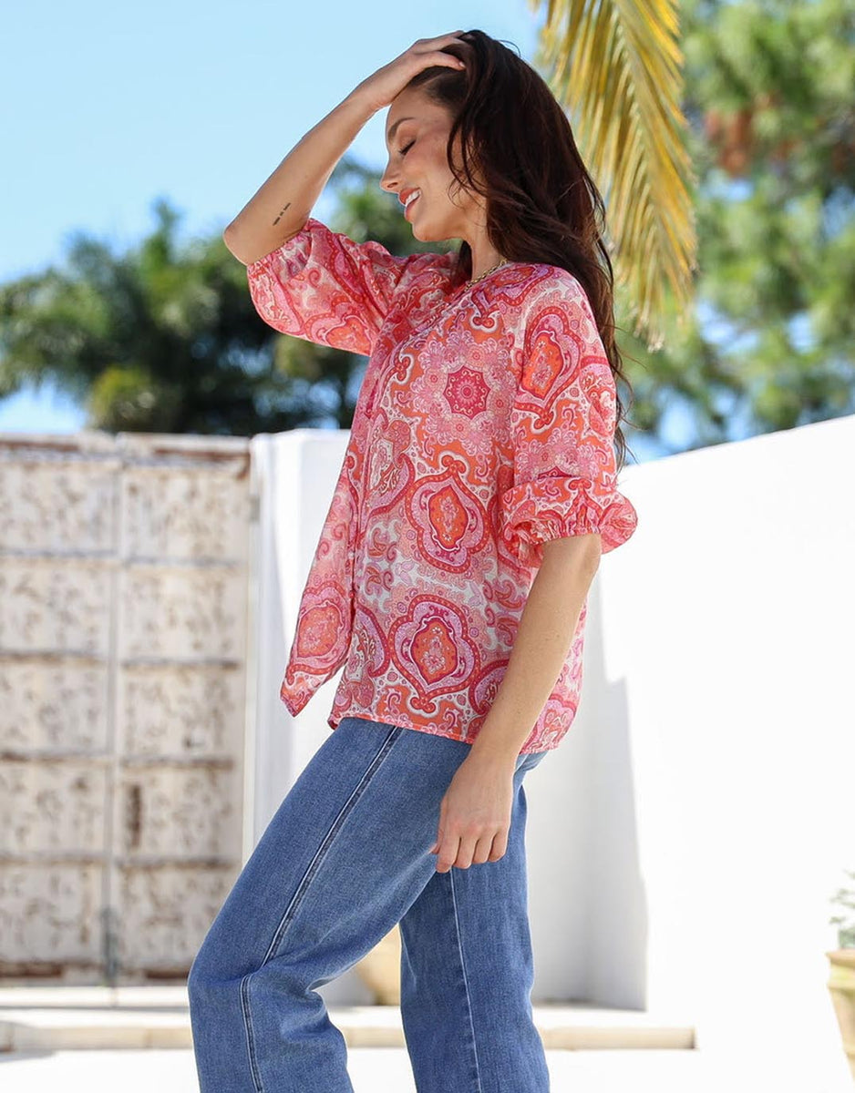 Malta Blouse - White/Pink main image 1