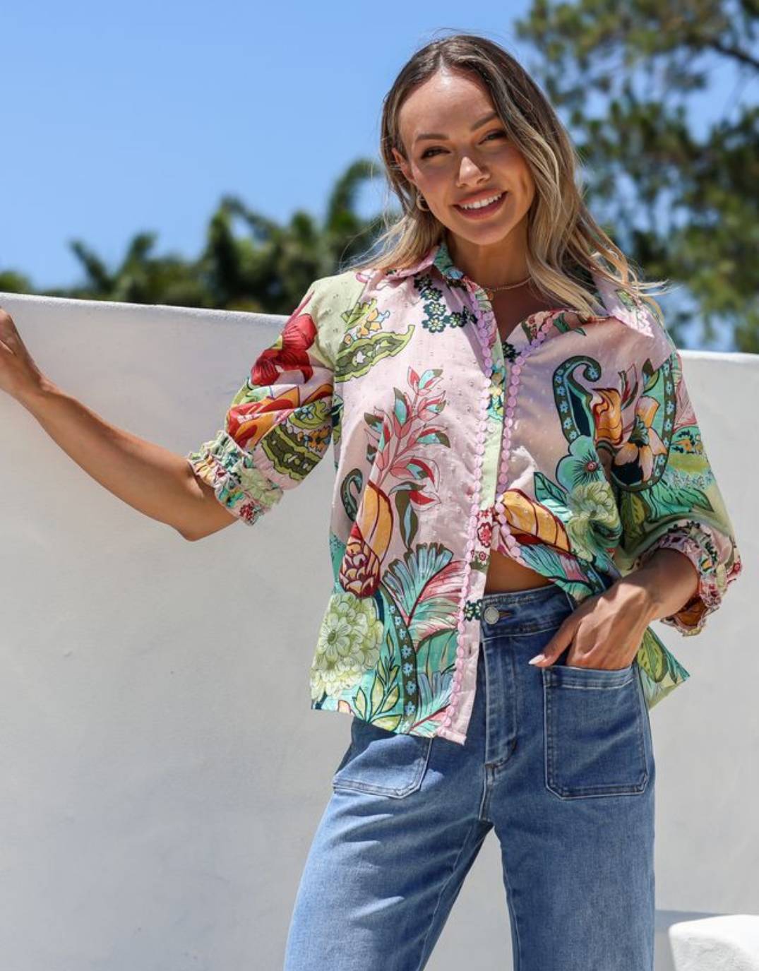 132-fashion-st-tropez-short-sleeve-shirt-pink-green-multi-womens-clothing