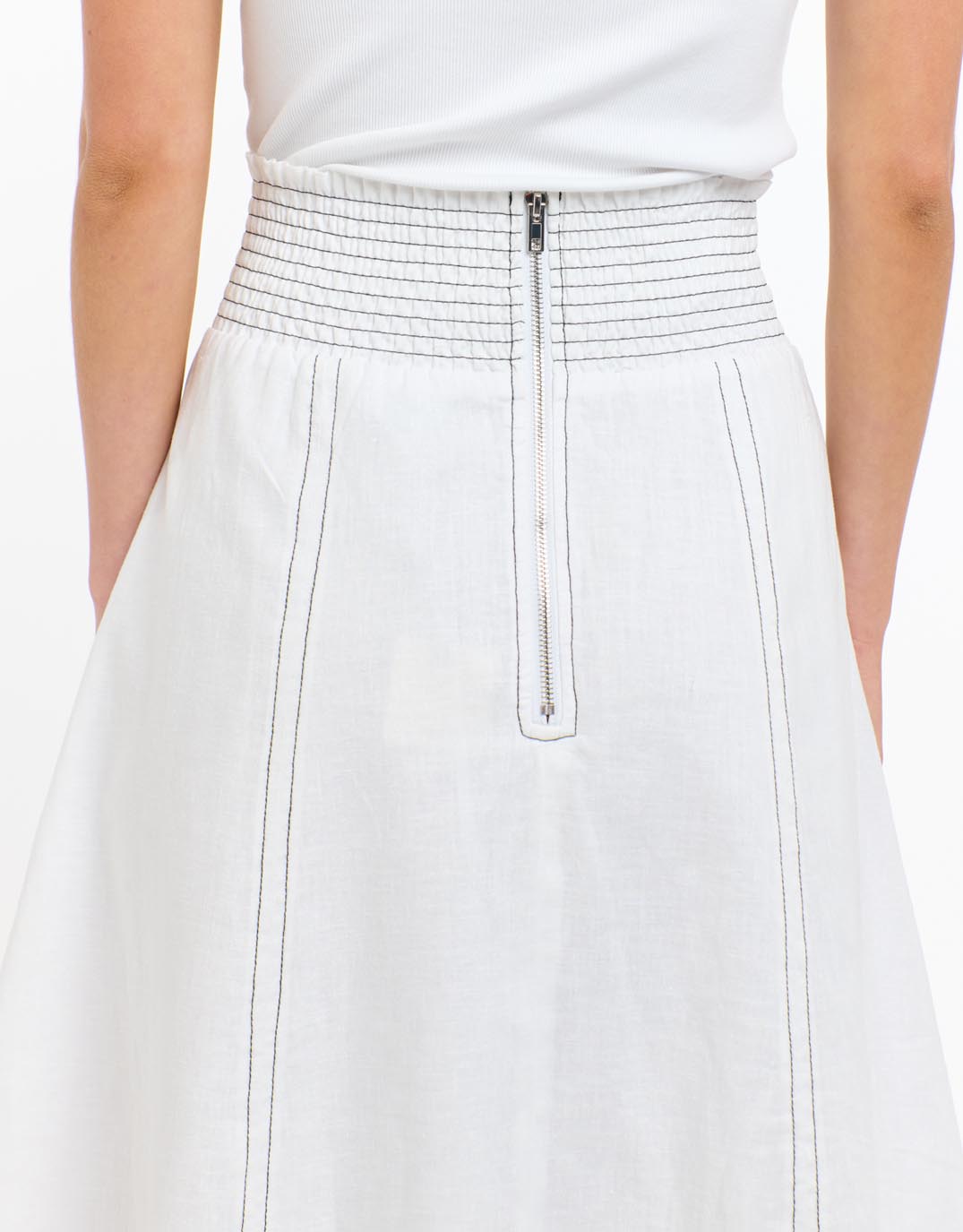 Dakota Linen Skirt - White with Choc Stitch