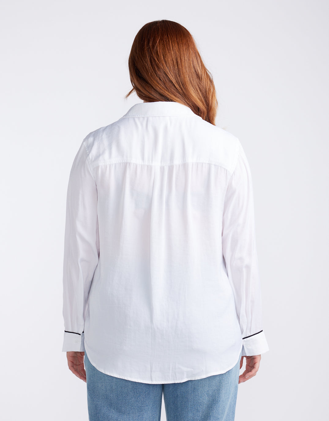 Charlize Drape Shirt - White/Black Piping