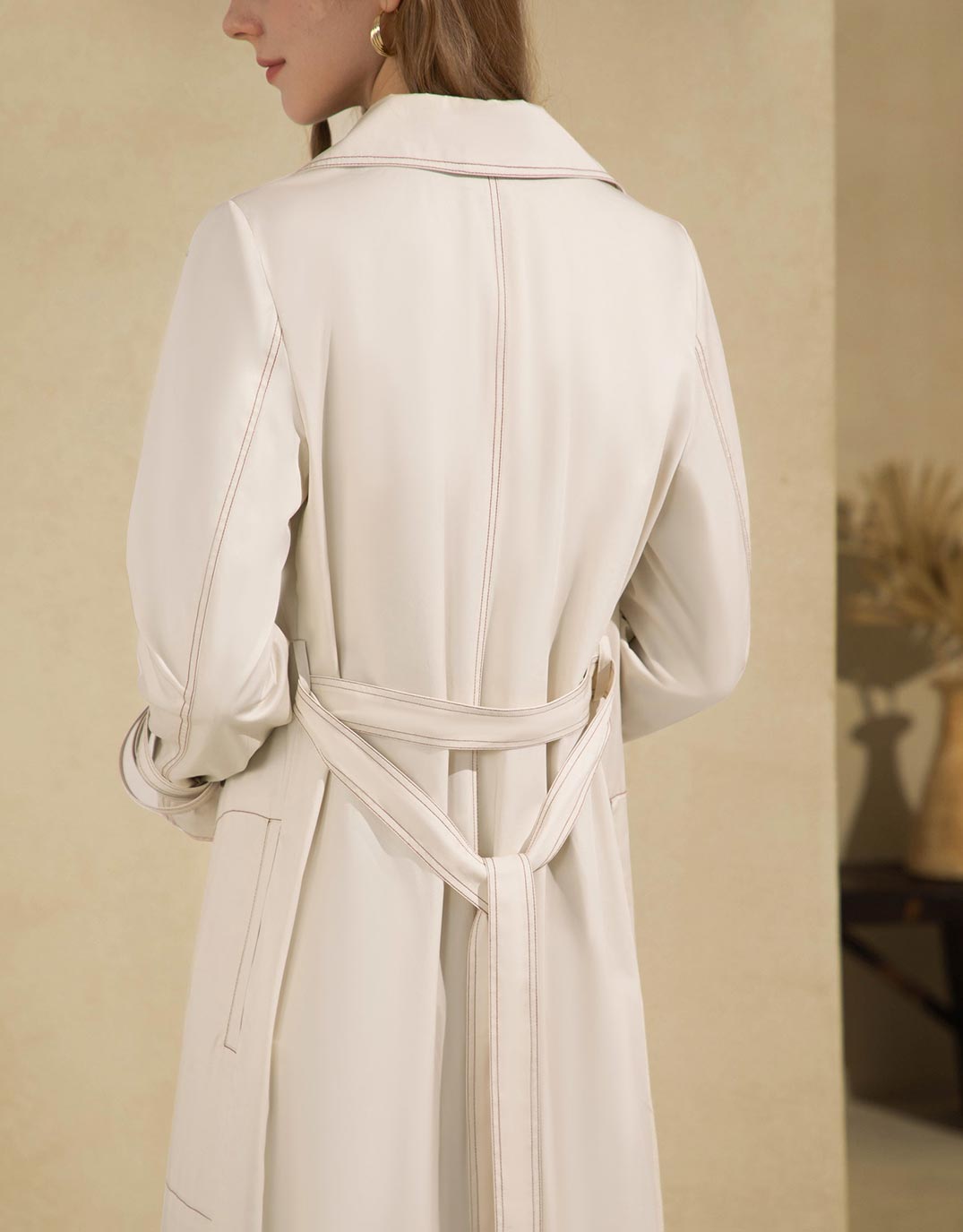 Marchesa Long Trench Coat - Beige