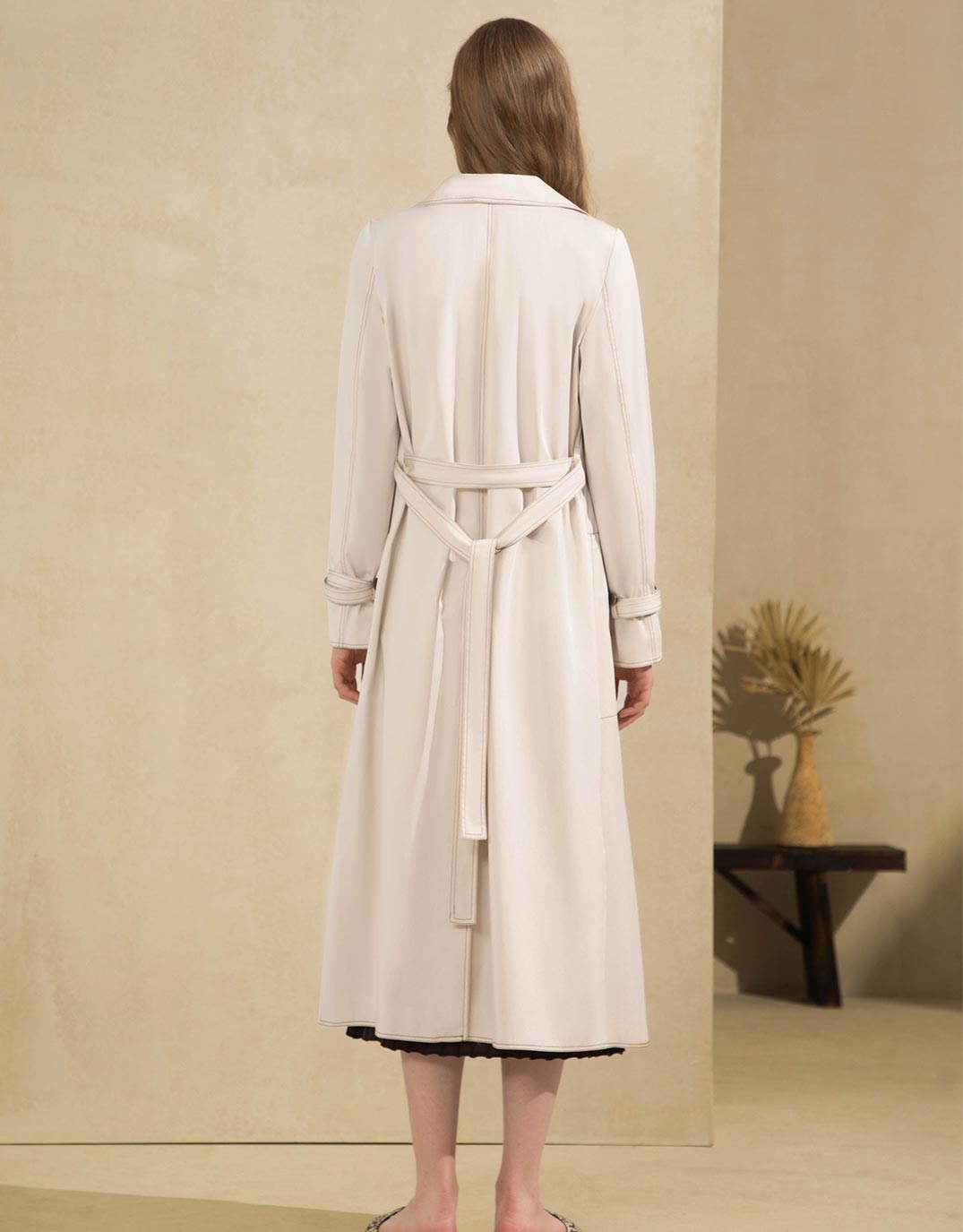 Marchesa Long Trench Coat - Beige