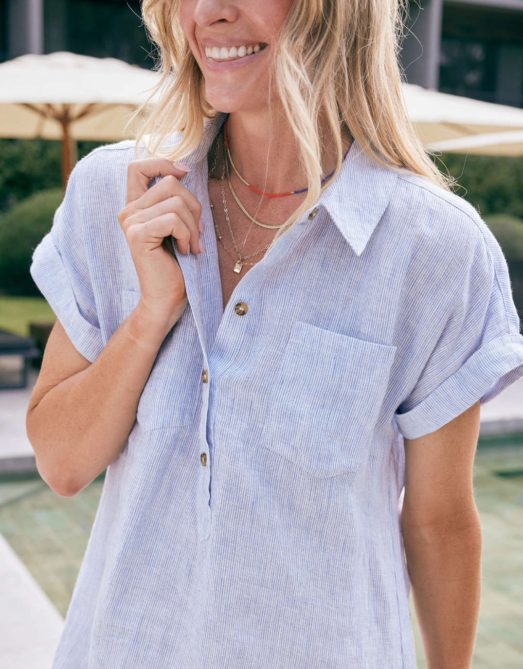 Amber Striped Linen Dress - Blue/White Stripe