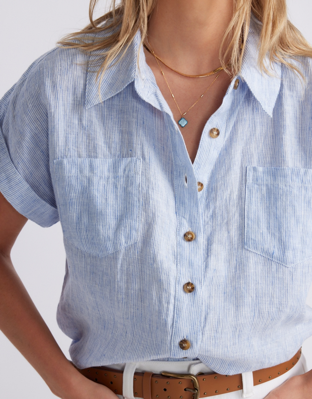 Amber Striped Linen Shirt - Blue/White Stripe