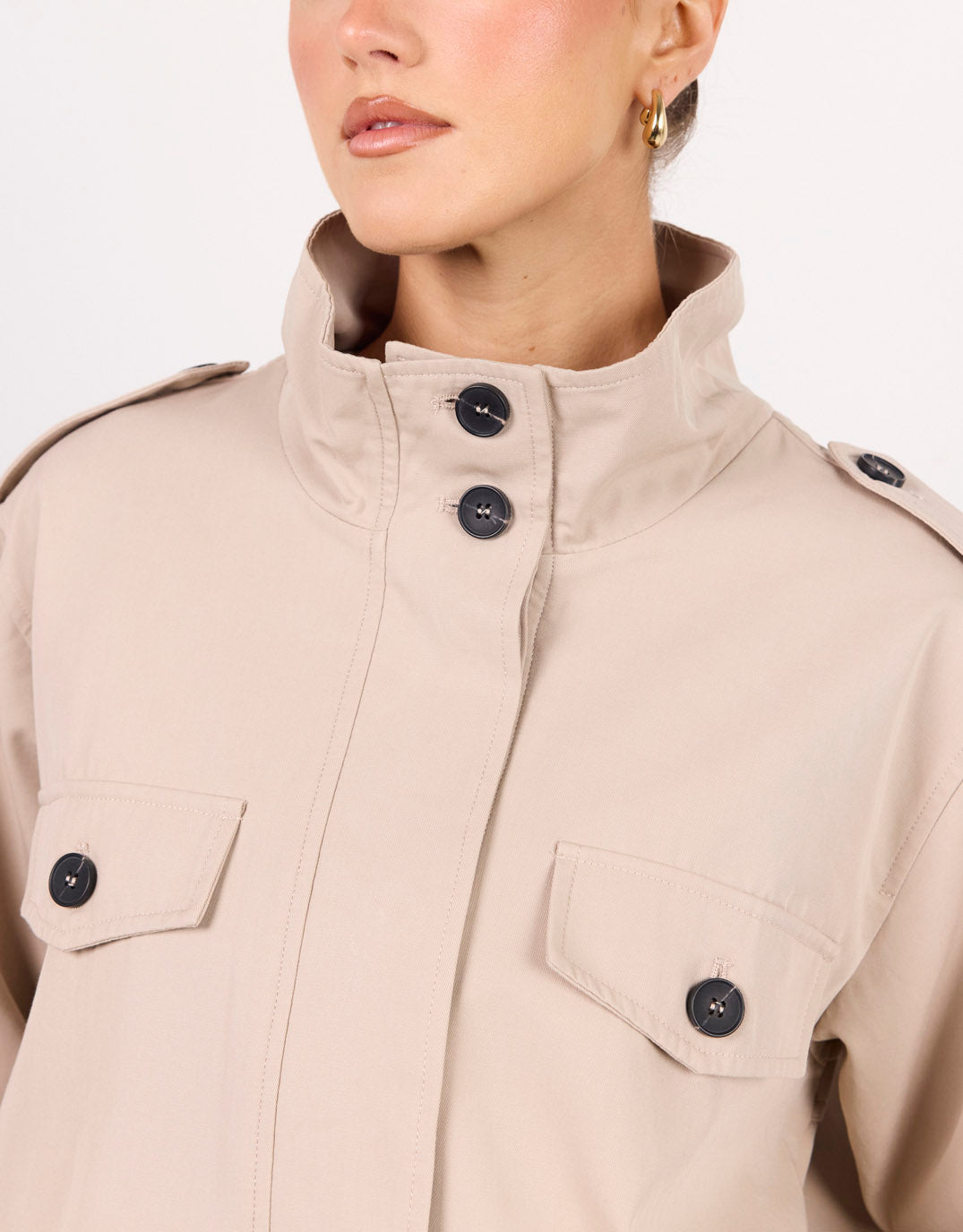 Squad Funnel Neck Trench Jacket - Taupe
