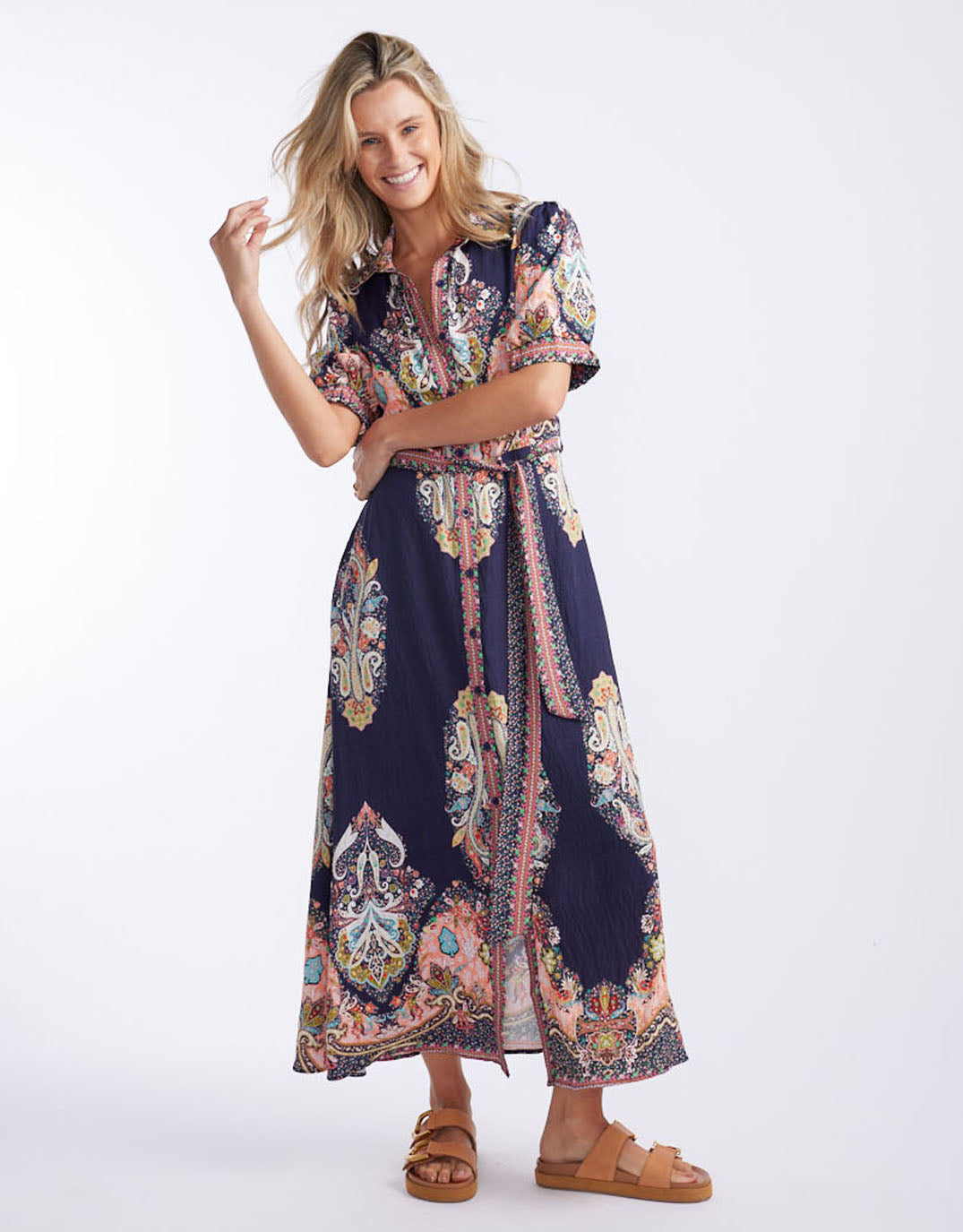 Shirt Midi Dress - Navy Print