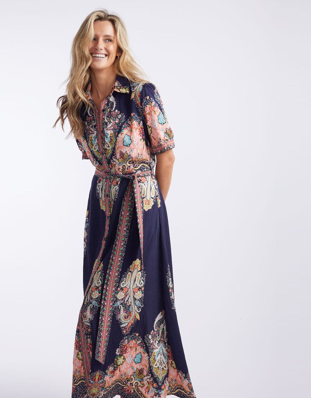 Shirt Midi Dress - Navy Print