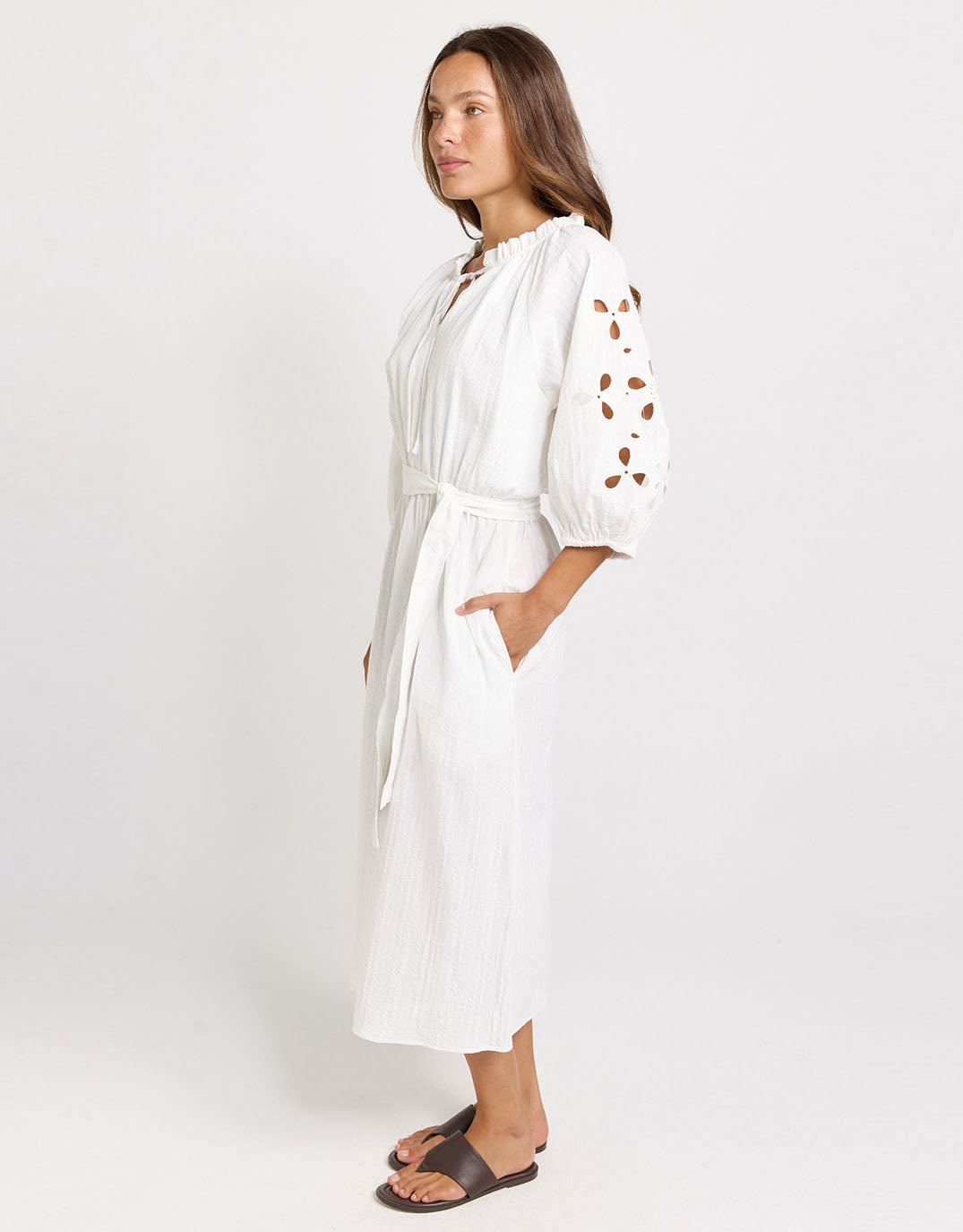 Daisy Broderie Dress - White