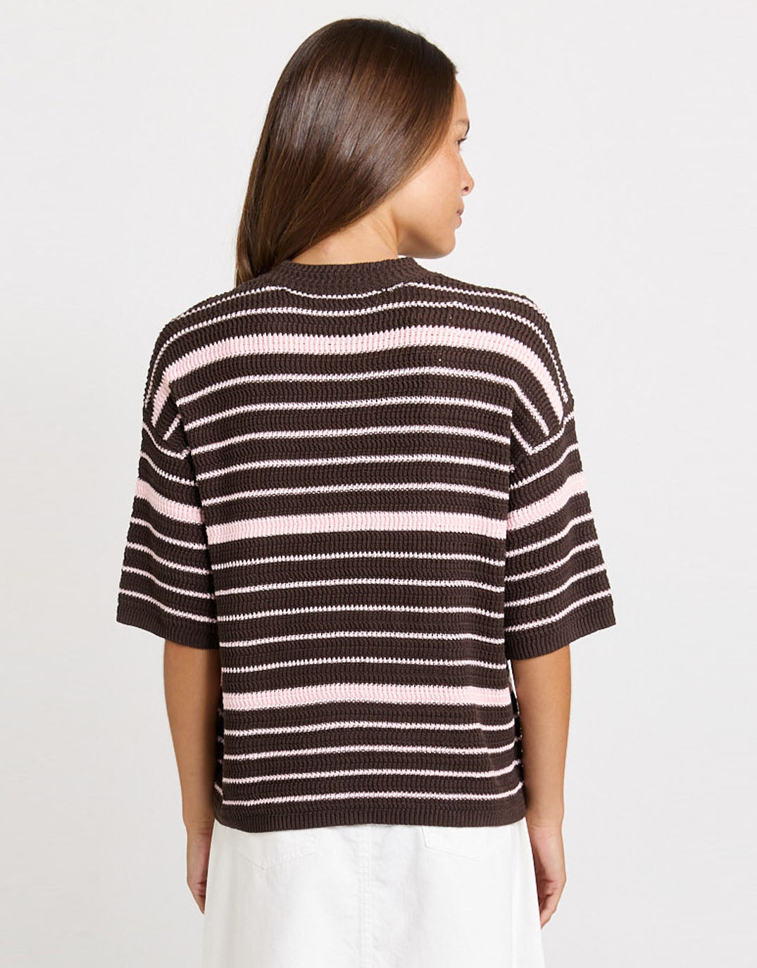 Dylan Knit Tee - Chocolate/Pink Stripe