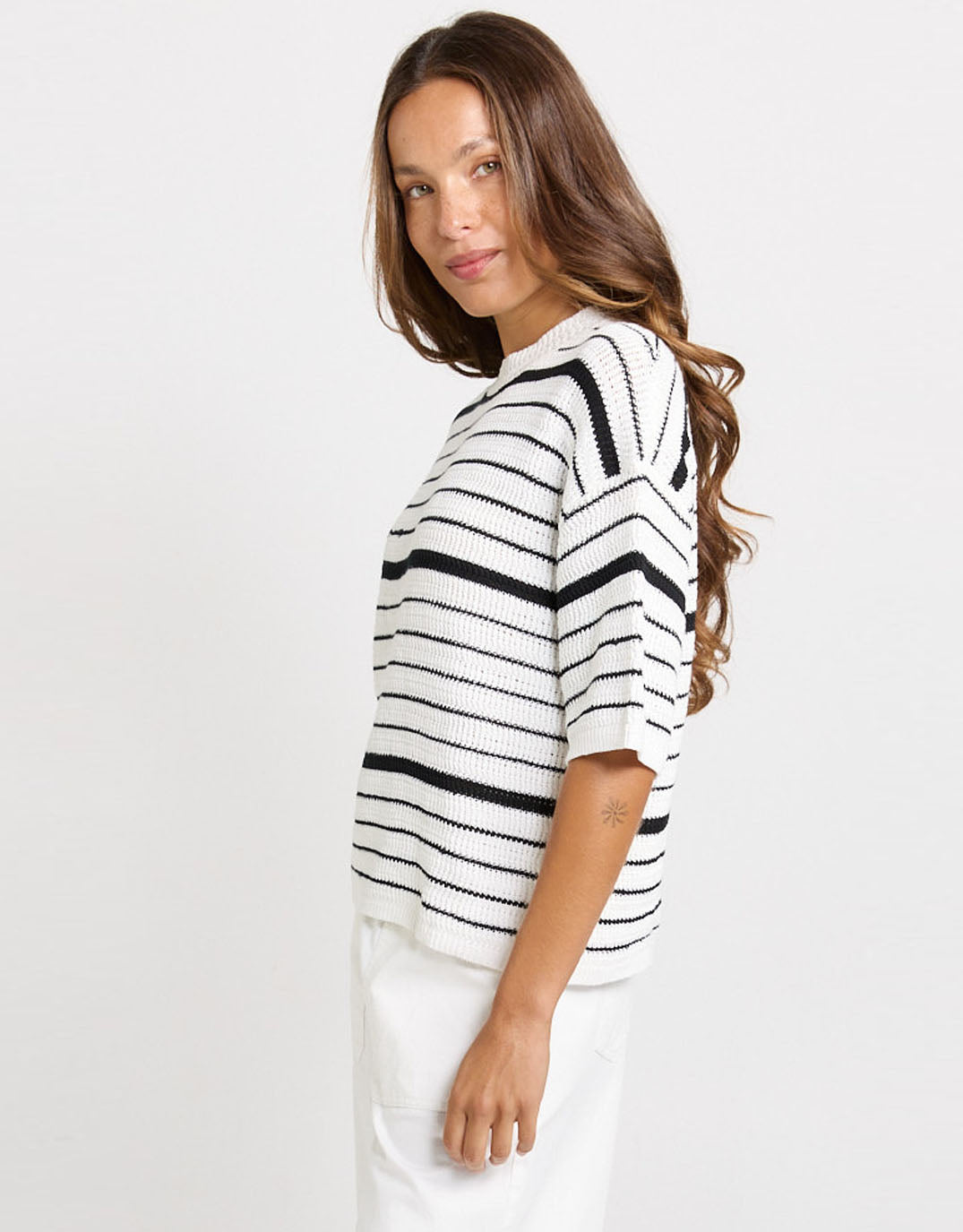 Dylan Knit Tee - White/Black Stripe