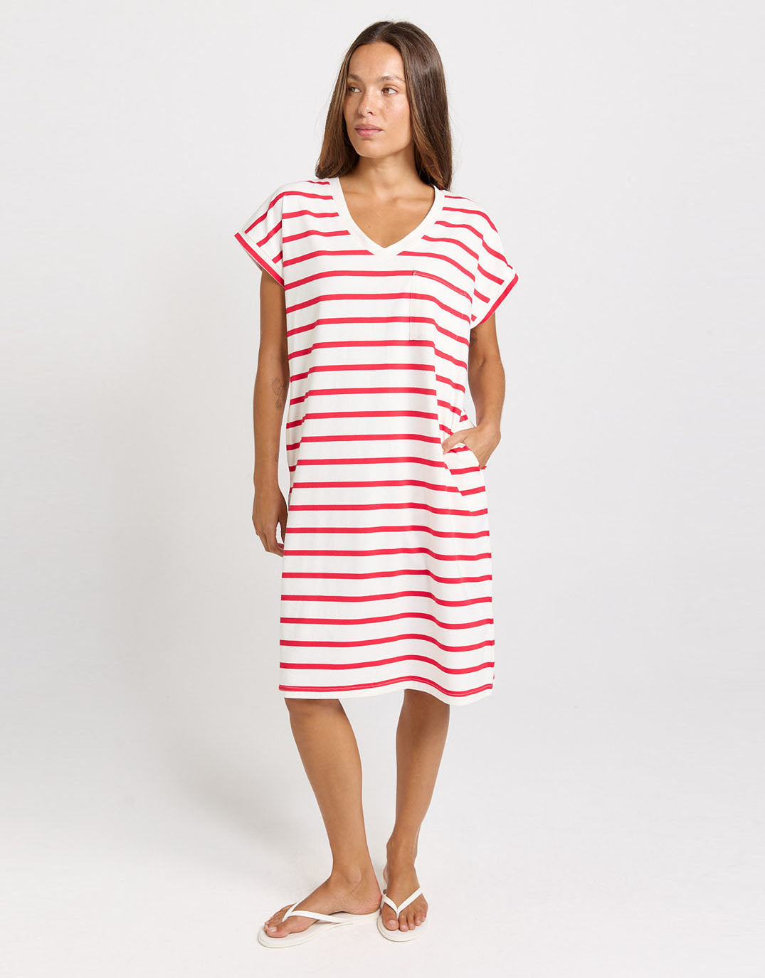 Zena T-Shirt Dress - Red/White Stripe