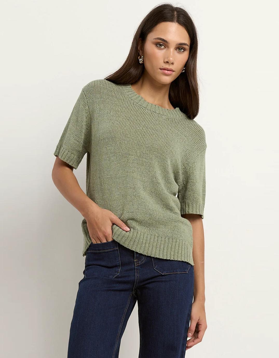 Loveable Tape Yarn Knit Tee - Sage
