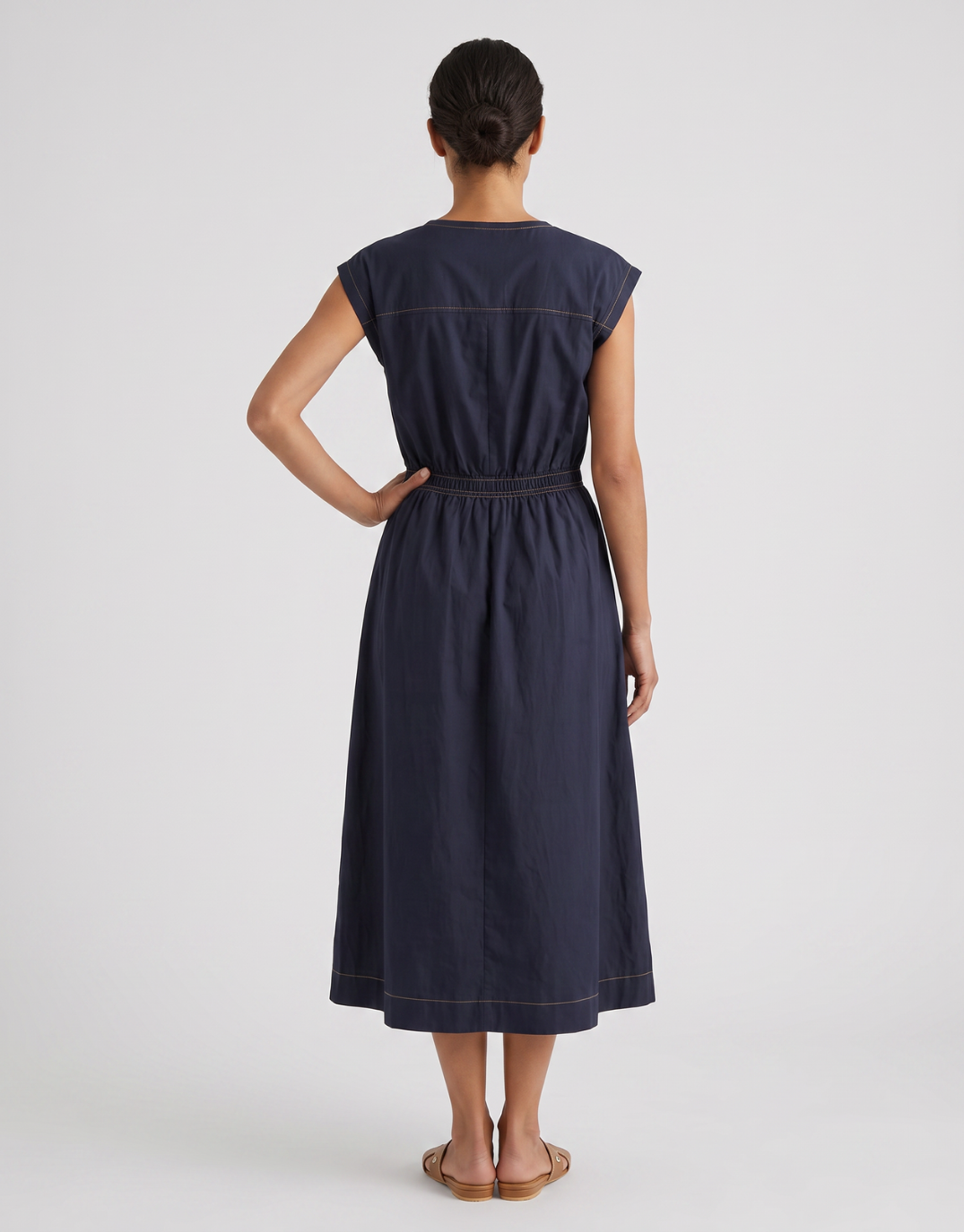 Cooper Contrast Stitch Dress - Navy/Tan
