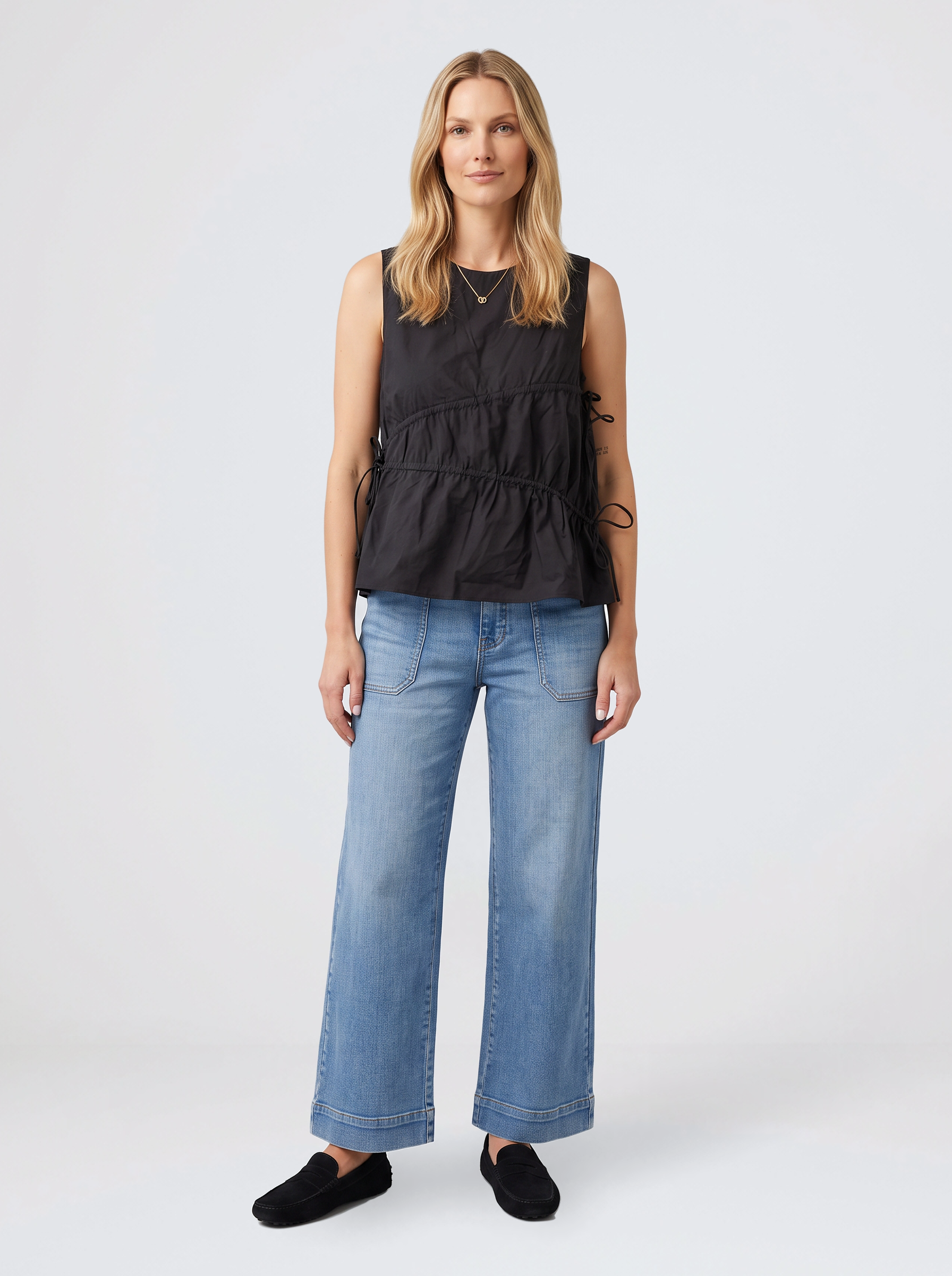 Elin Gathered Tie Top - Black