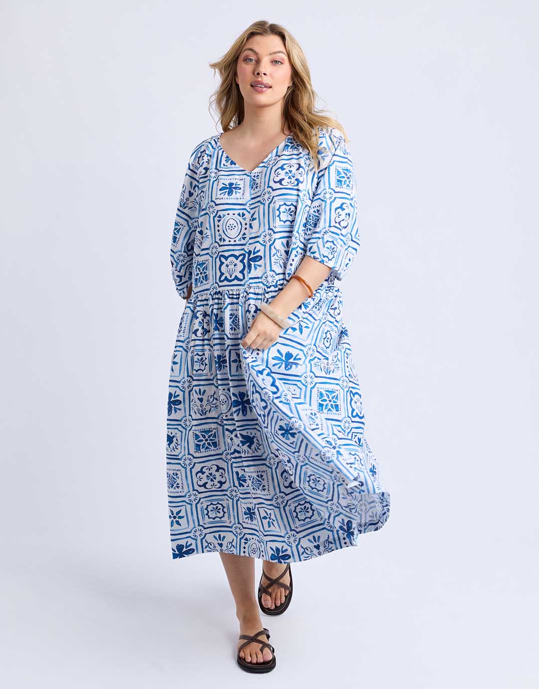 Dolce Tile Midi Dress - Ocean Tile Print
