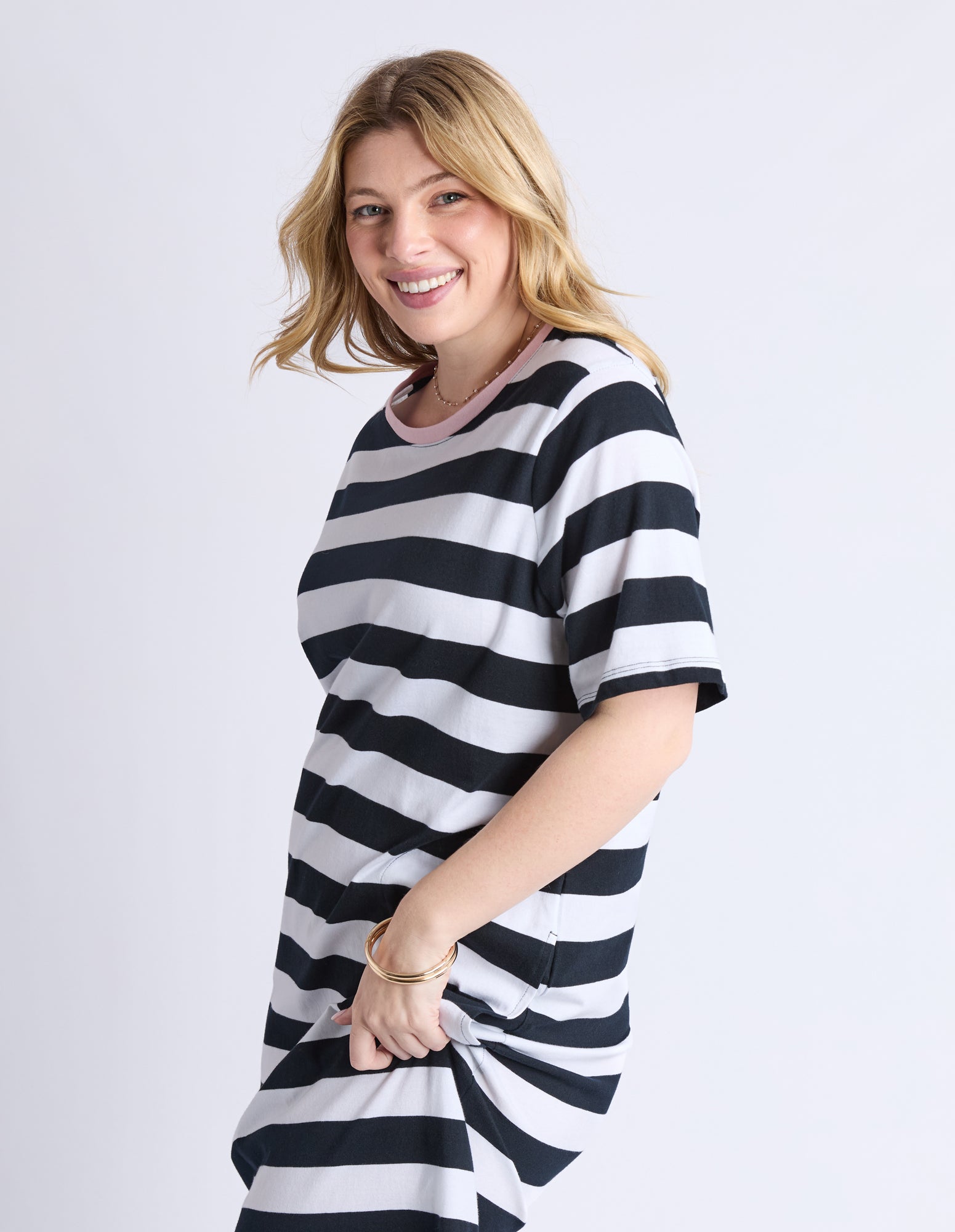 elm-sorrento-dress-black-white-stripe-womens-clothing
