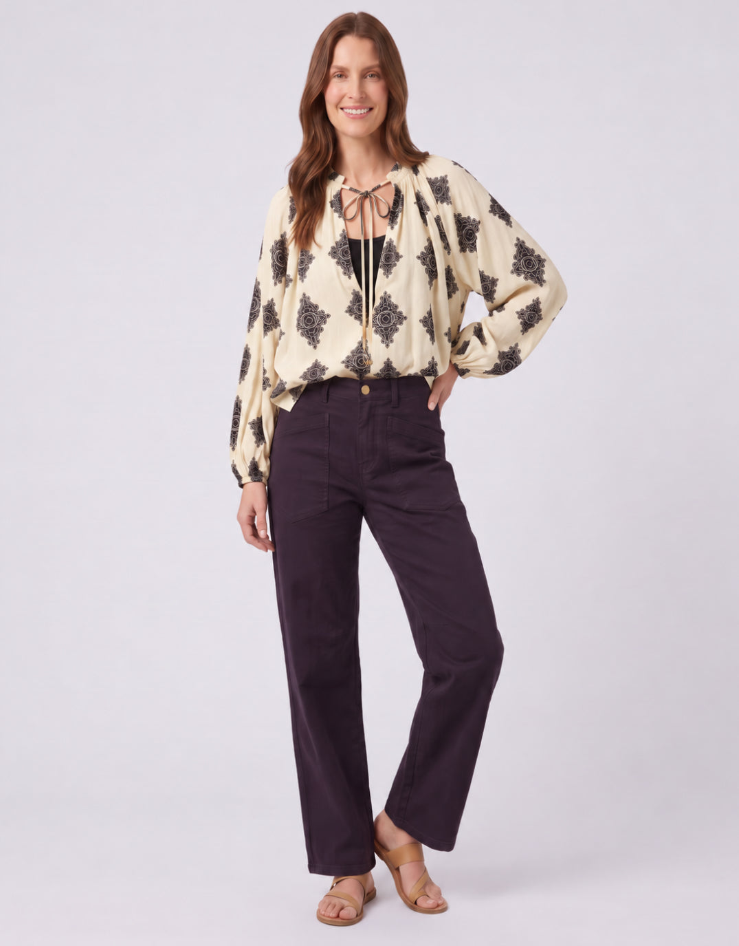 Estelle Mosaic Blouse - Natural/Black
