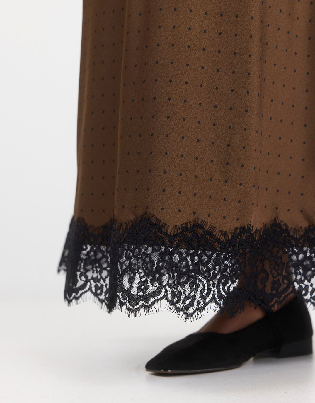 georgia-zoe-margarita-satin-lace-trim-bias-maxi-skirt-chocolate-polka-dot-womens-clothing