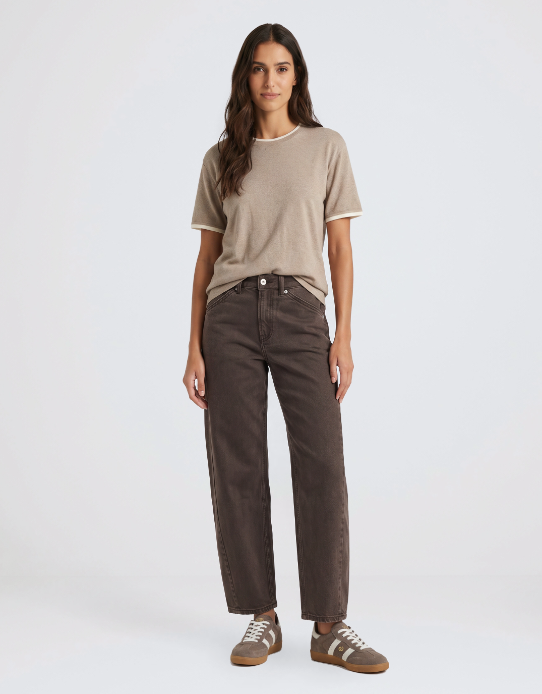 Idolise Stretch Soft Barrel Jean - Mocha