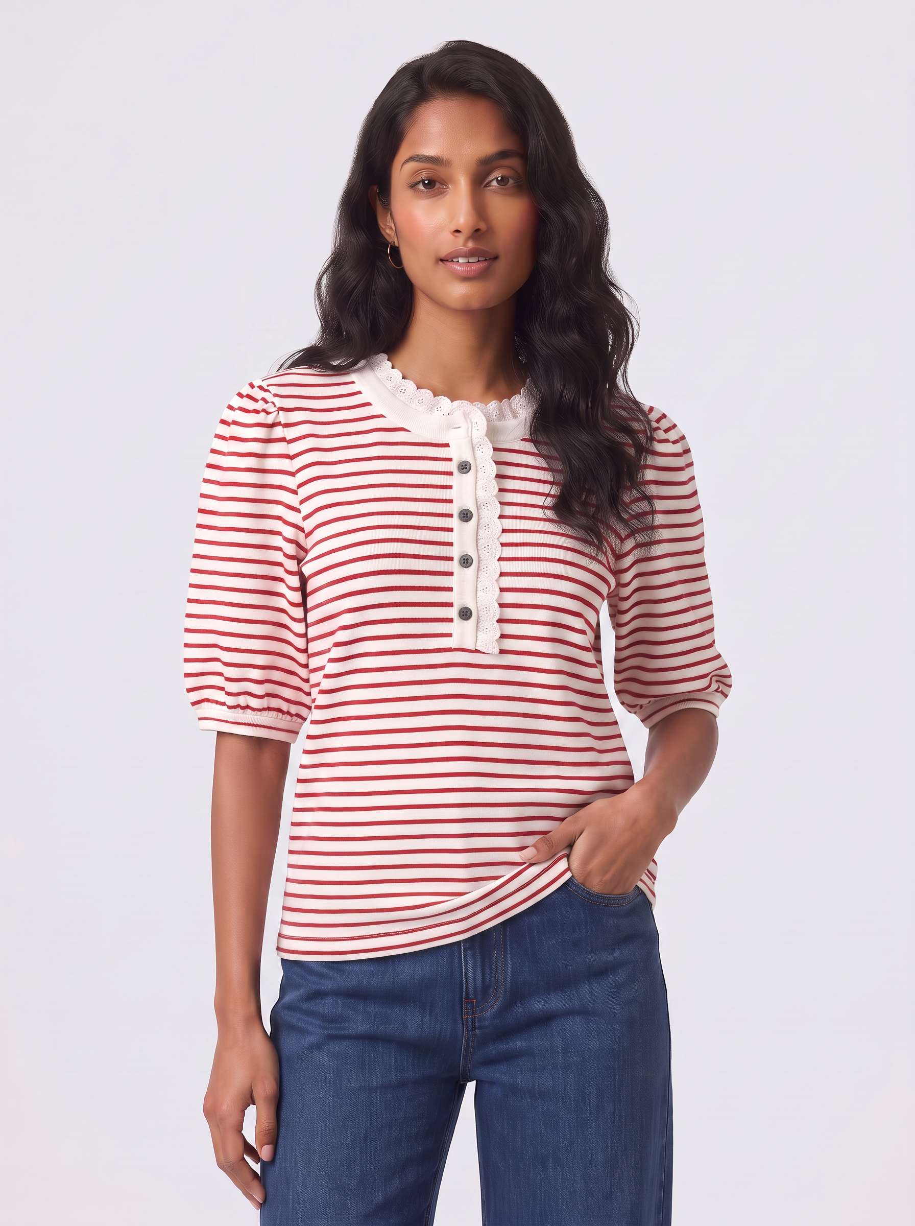 Jacqueline Top - Red/White Stripe