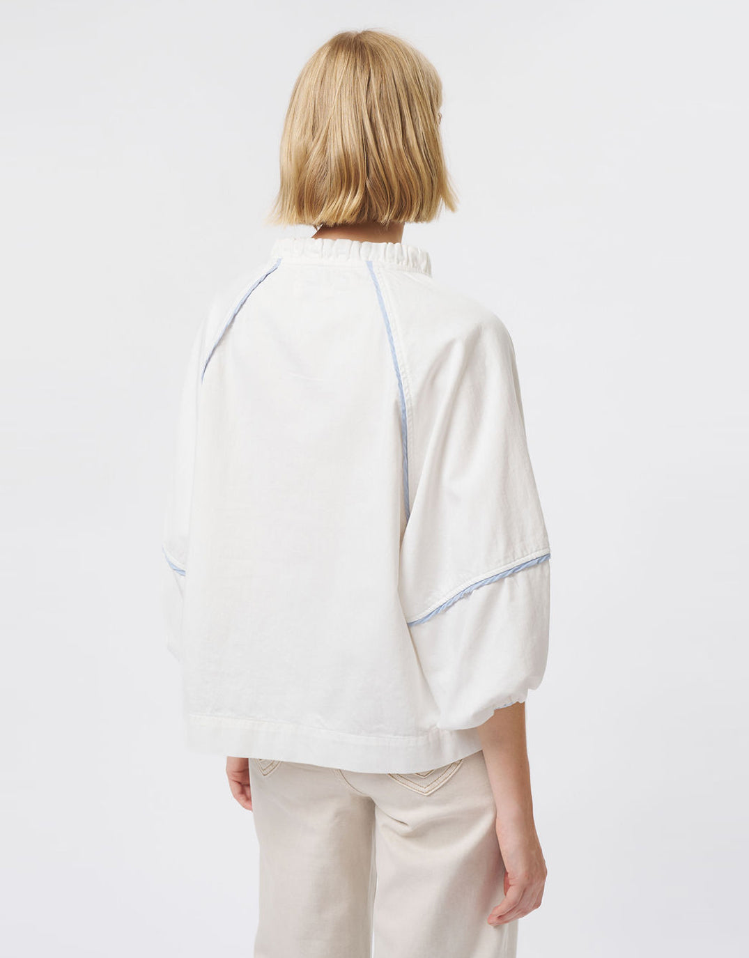 Joanne Denim Shirt - White/Blue Trim