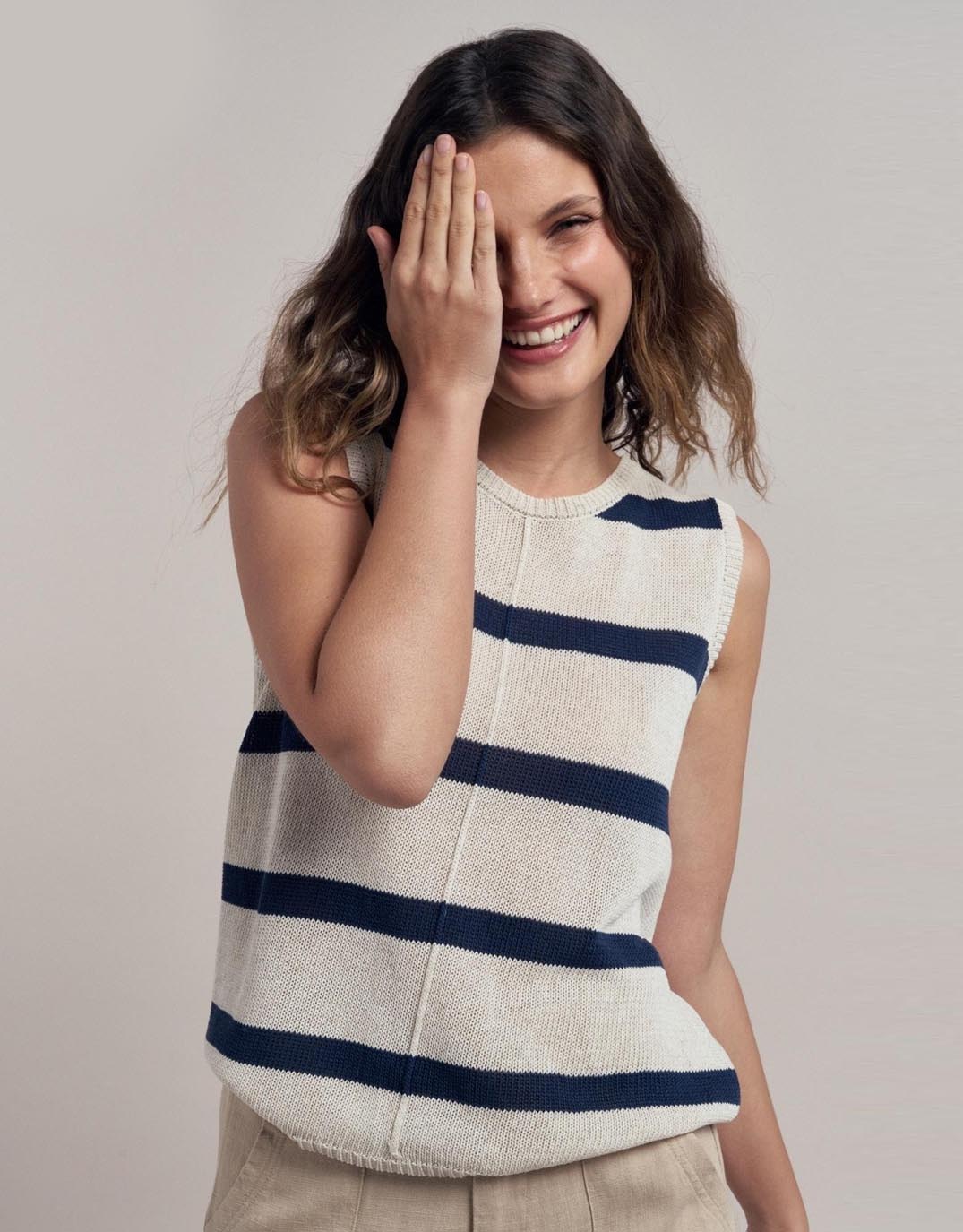 Ivy Knit Tank - Natural/Navy