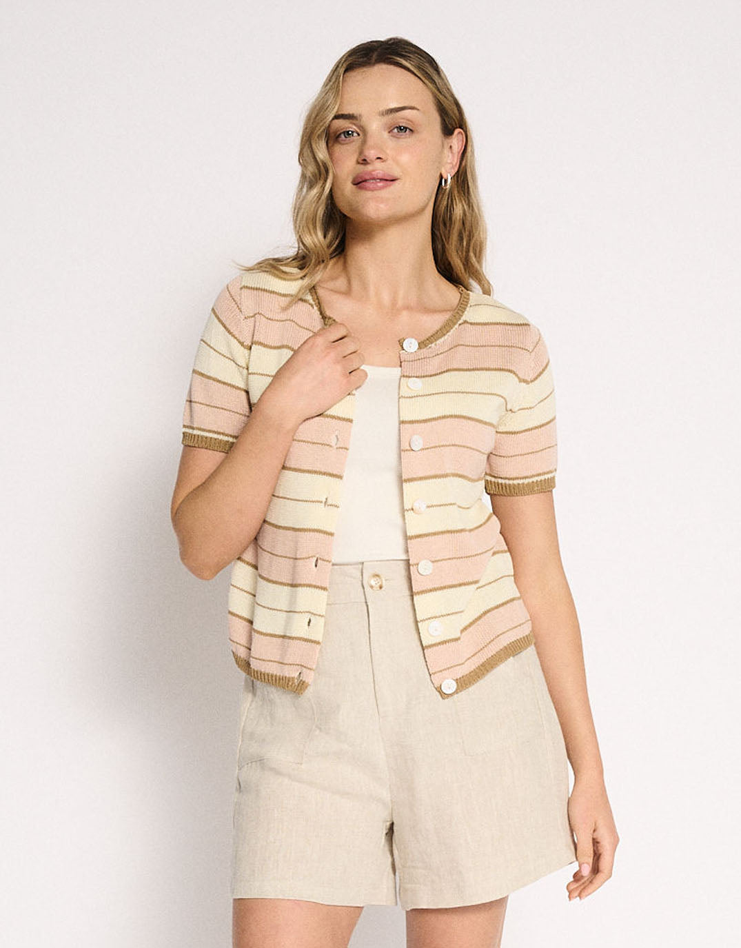 Solene Stripe Button Top - Dusty Pink