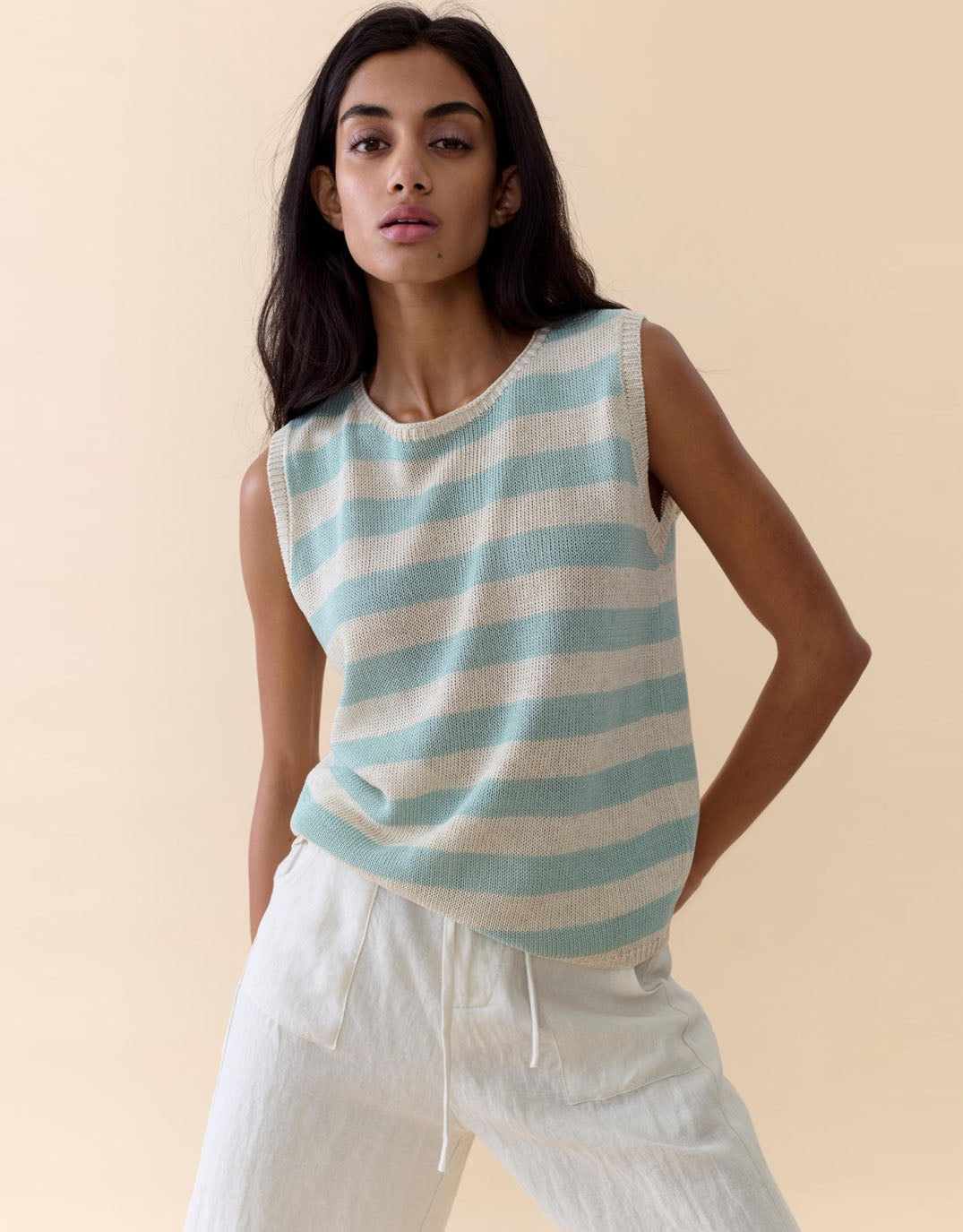 Stripe Sia Tank - Duck Egg Stripe