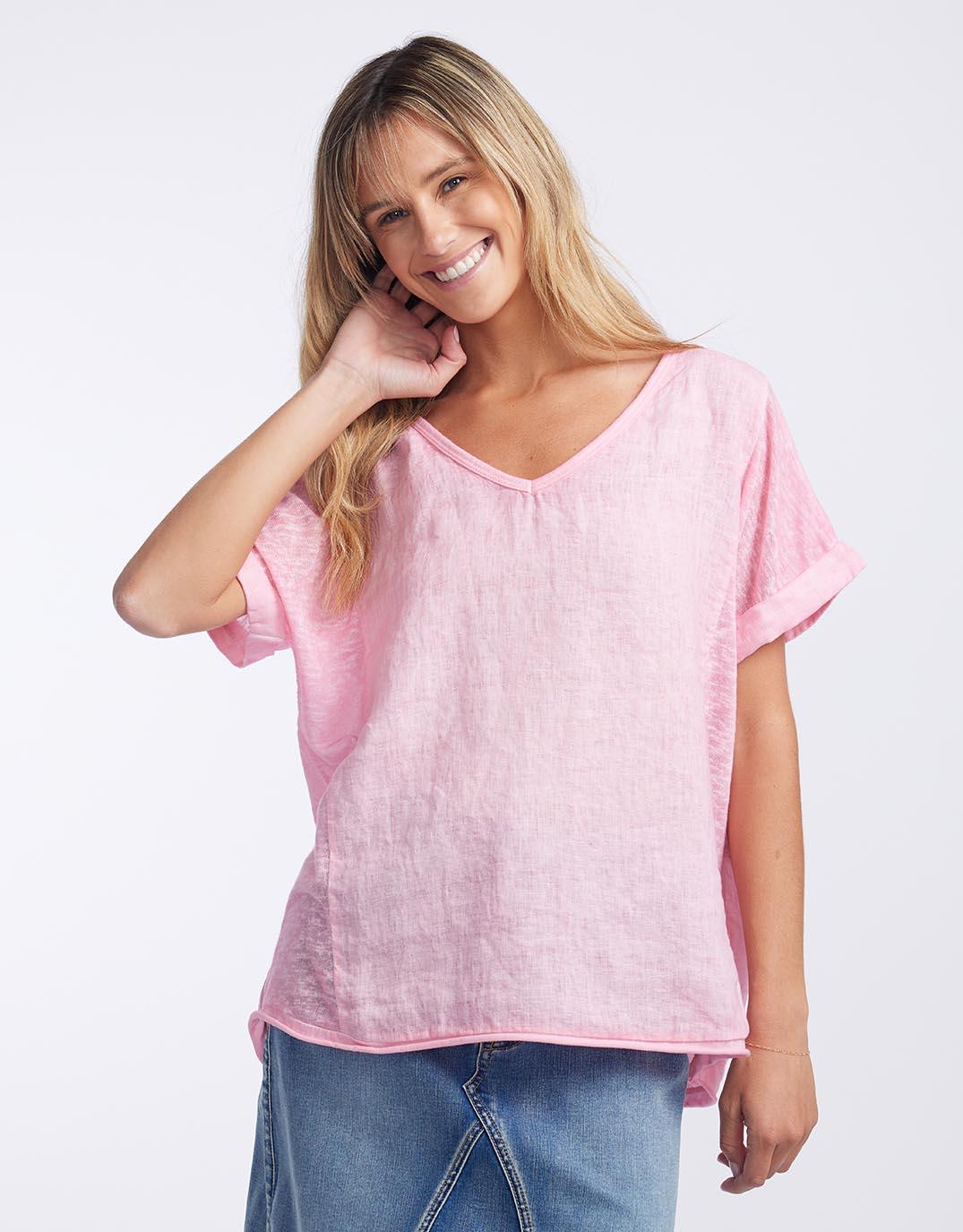 Love from Italy - V Neck Calypso Short Sleeve Top - Baby Pink - White & Co Living Tops
