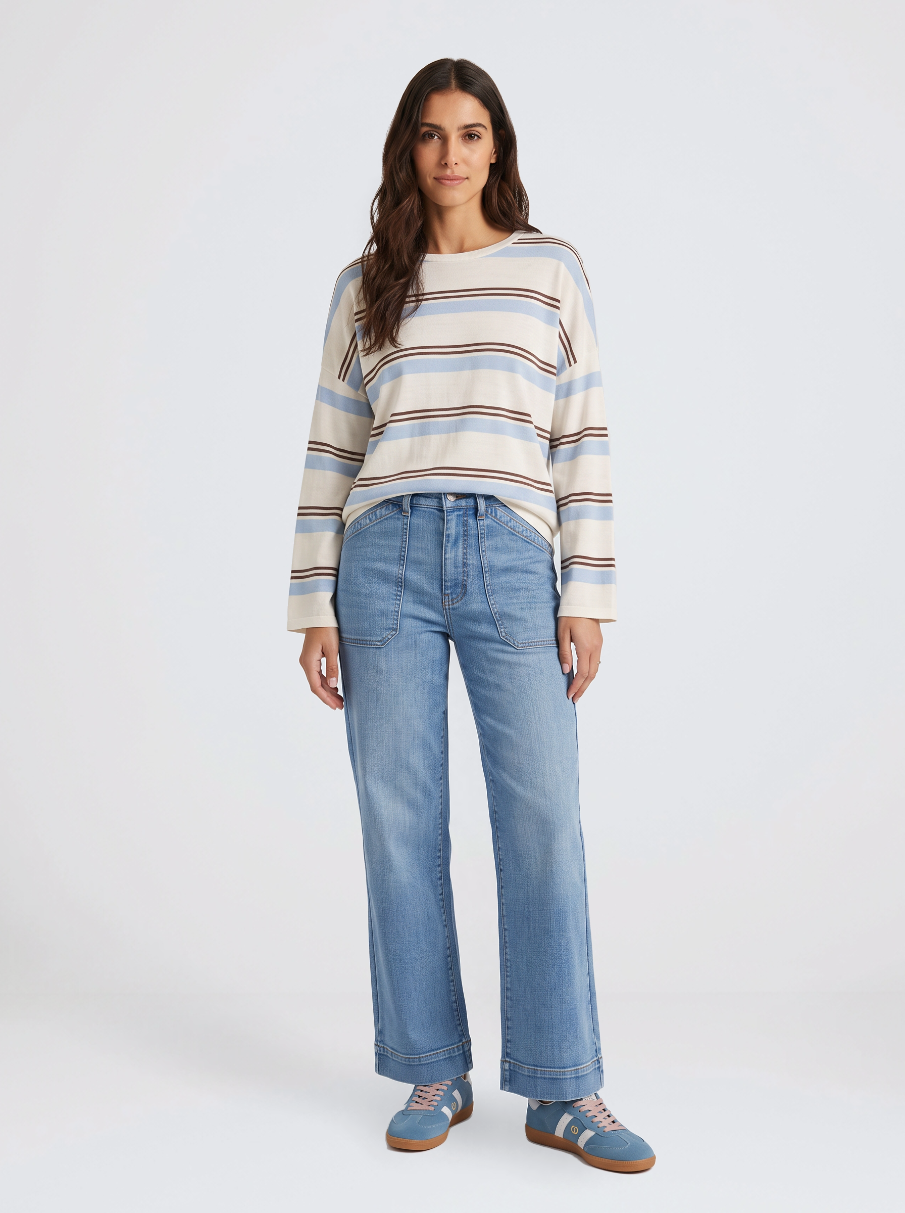 Marina Long Sleeve Tee - Natural/Blue/Choc