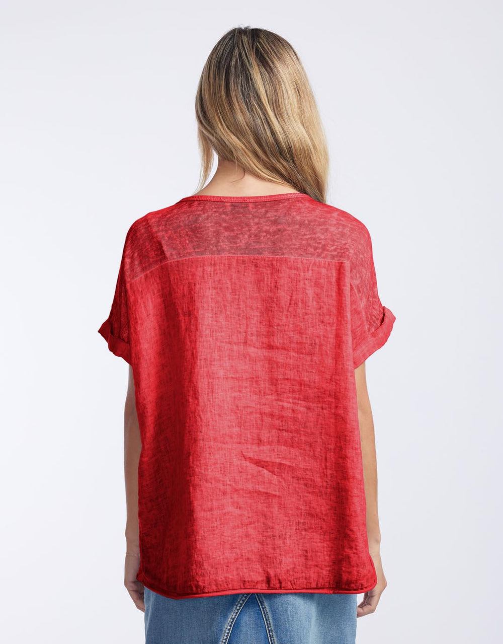 V Neck Calypso Linen Short Sleeve Top - Raspberry