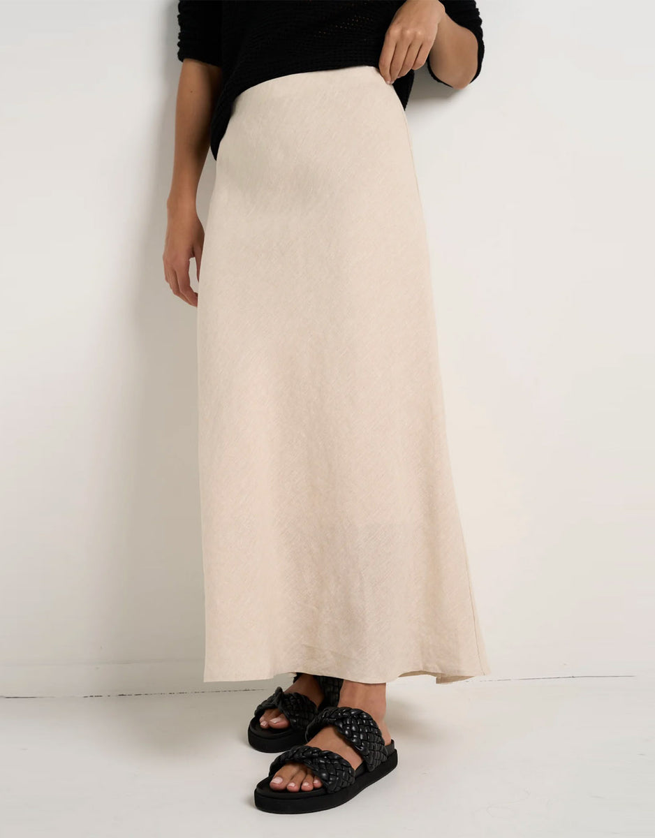 Buy Bliss Linen Bias Midi Skirt - Natural Re:Union The Label for