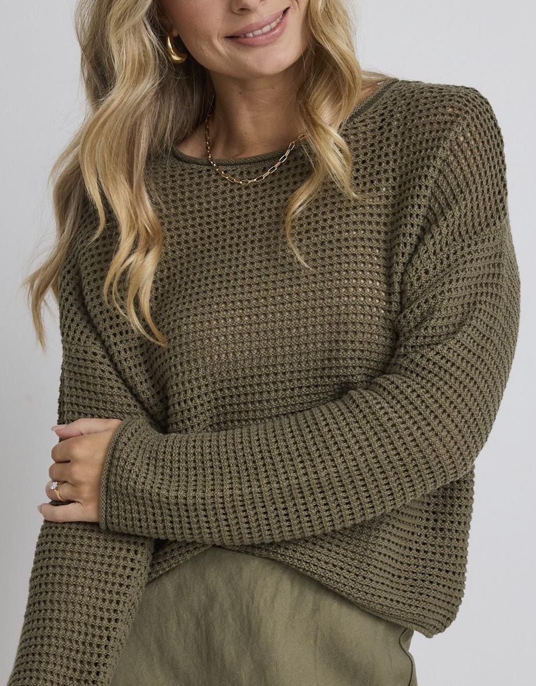 Dawn Crochet Knit Jumper - Soft Khaki