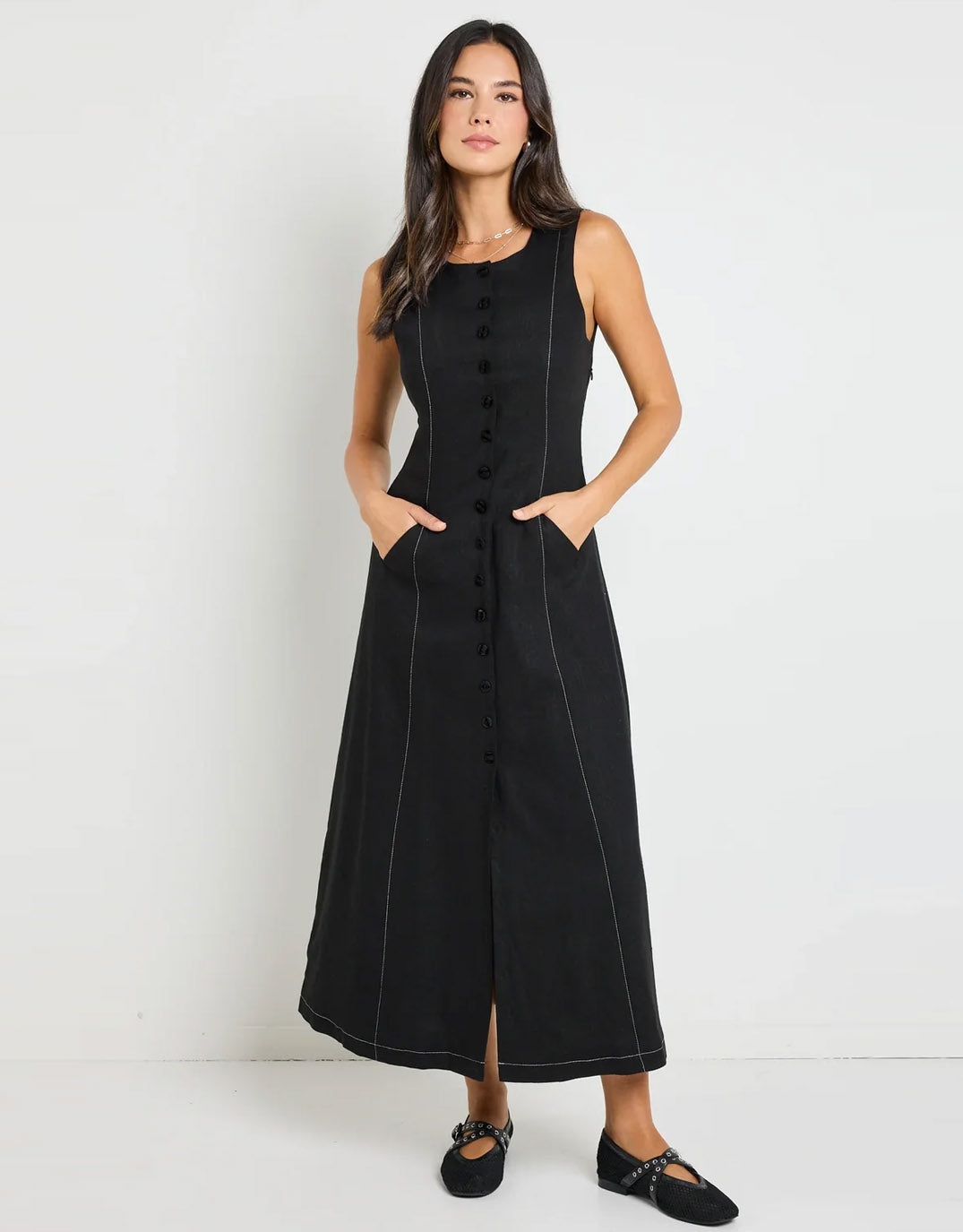 reunion-label-guide-contrast-stitch-maxi-vest-dress-black-womens-clothing