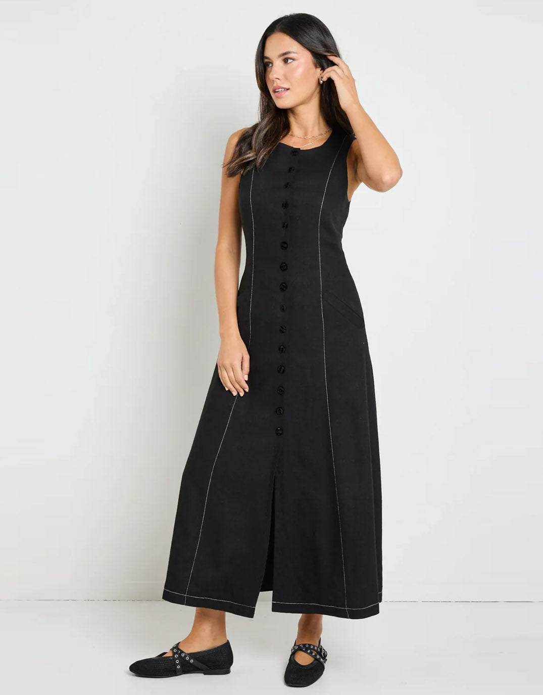 reunion-label-guide-contrast-stitch-maxi-vest-dress-black-womens-clothing