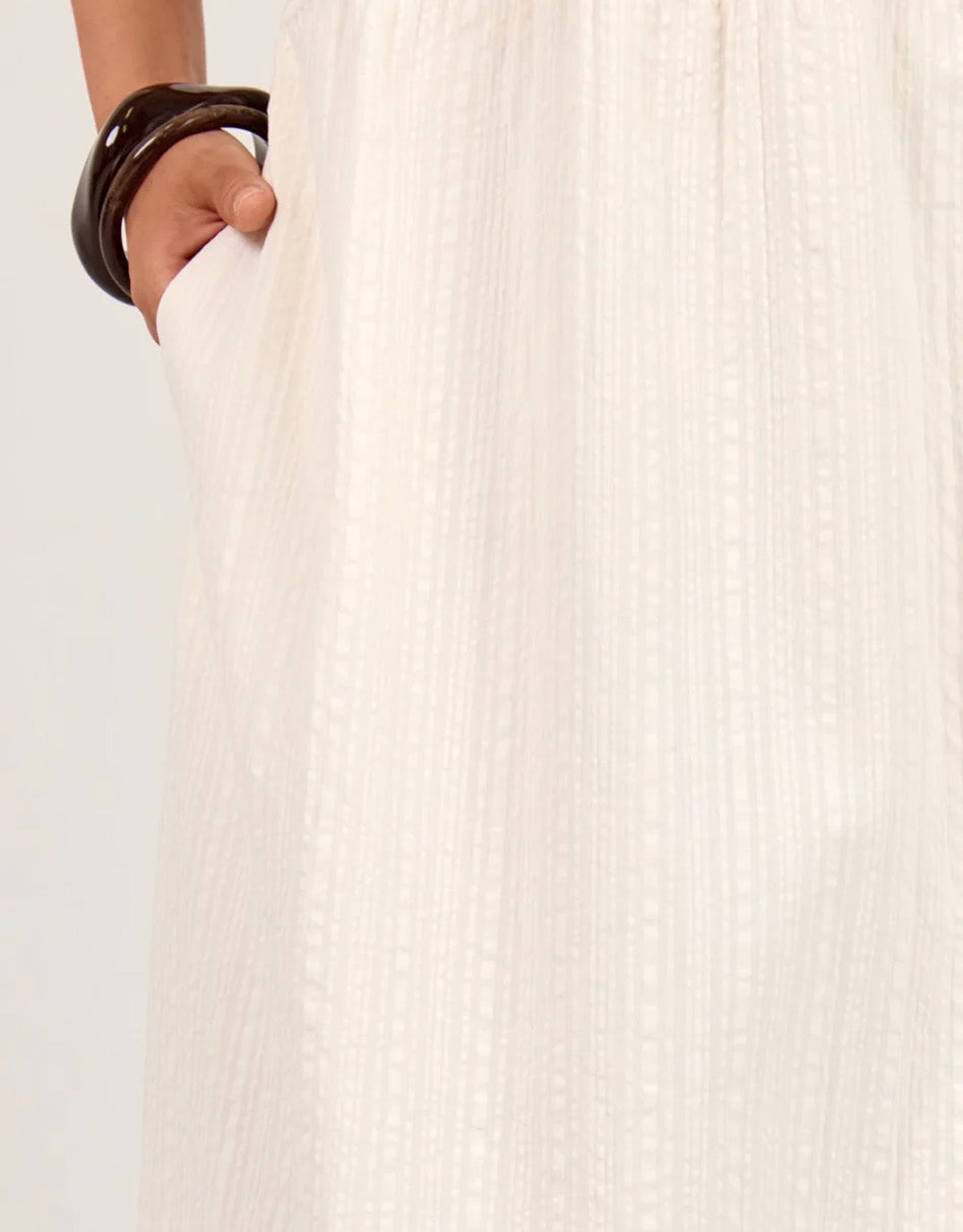 Lucent Sleeveless Abstract Shirring Midi Dress - Cream