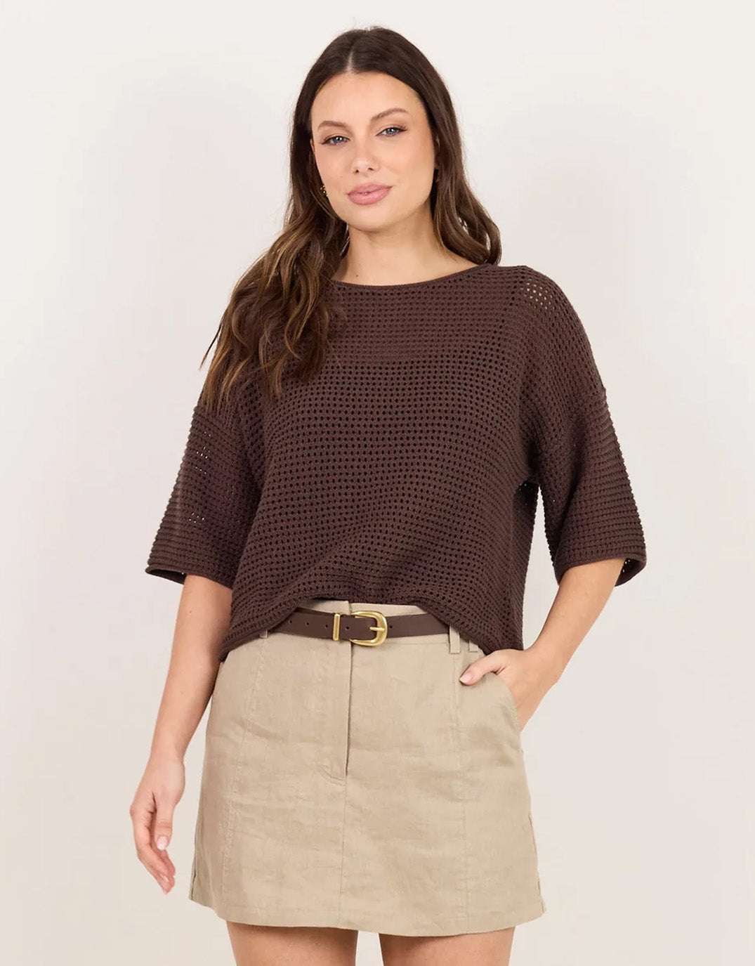 Sunrise Crochet Knit Top - Chocolate