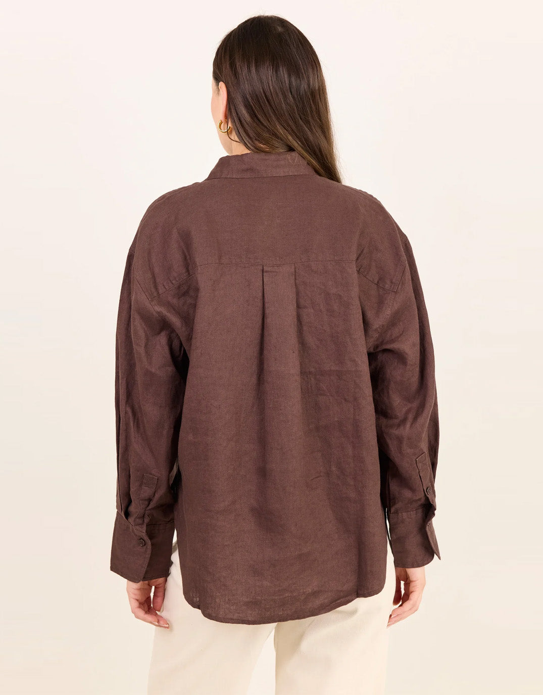 Uplifted Linen Oversized Shirt - Chocolate