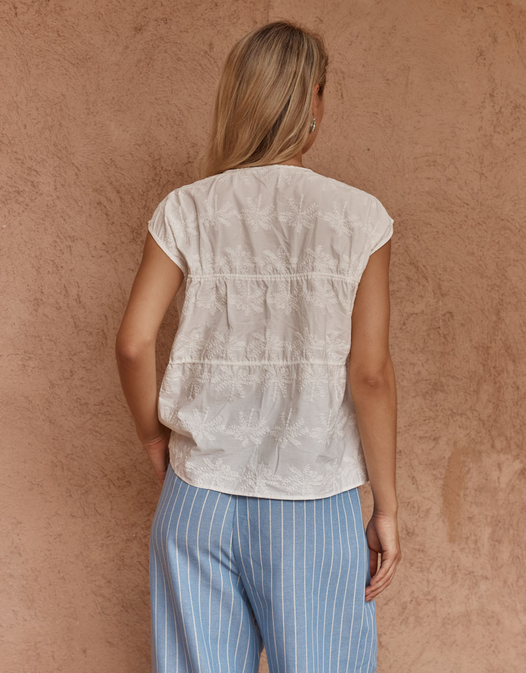Bobbie Embroidered Tie Top - White