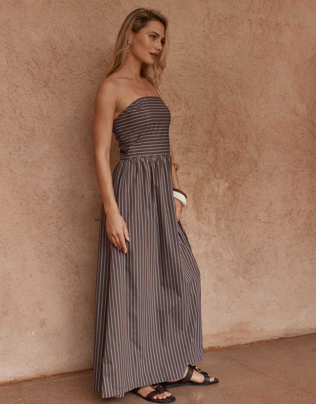Everley Strapless Dress - Choc Stripe