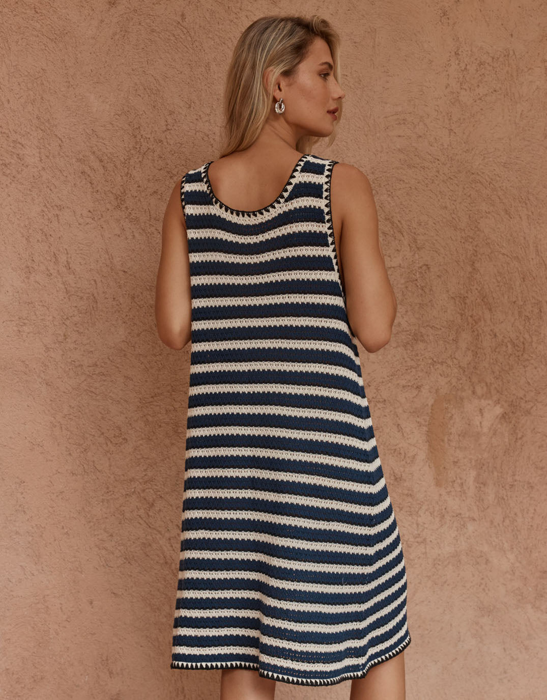 Leah Crochet Mini Dress - Navy/Black/Cream