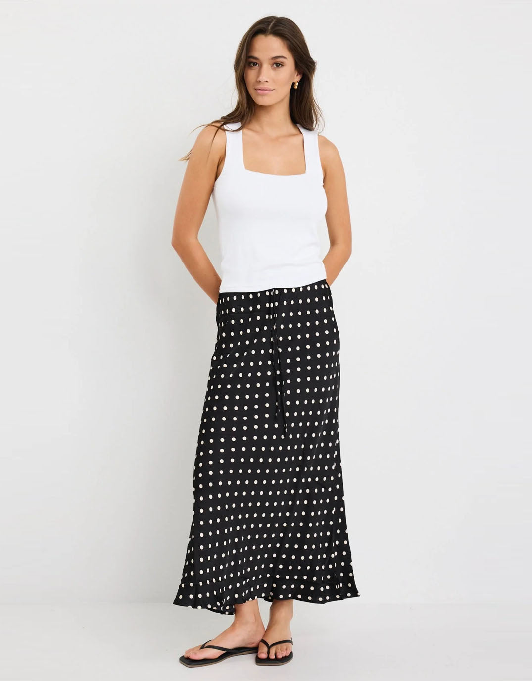 stories-be-told-rarity-satin-bias-maxi-skirt-black-white-polka-dot-womens-clothing