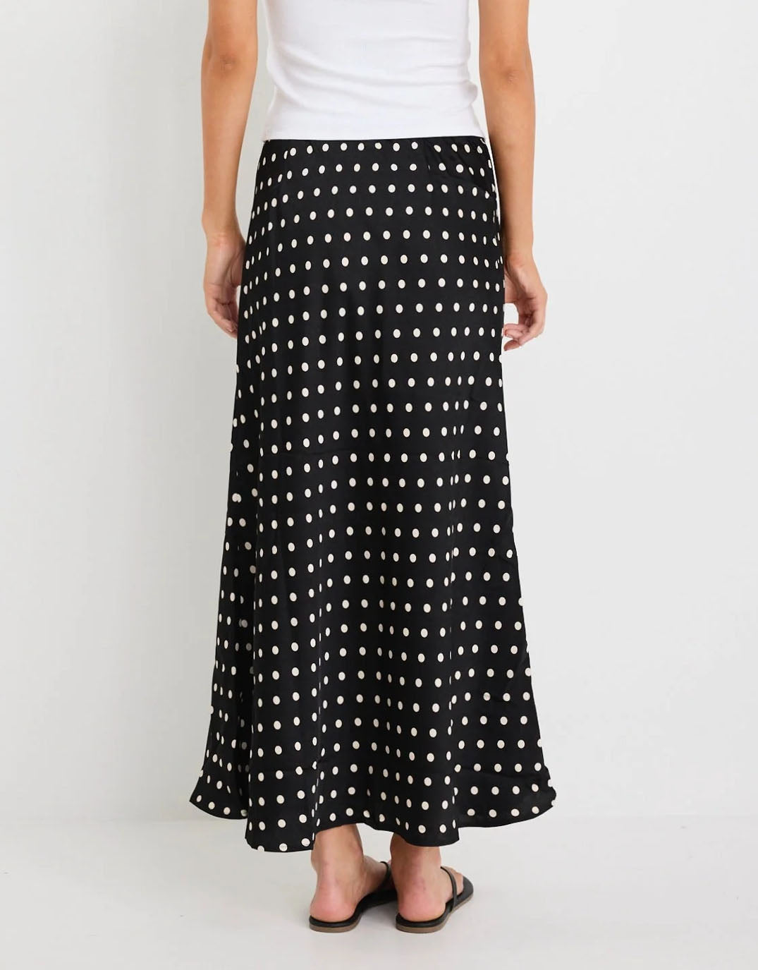 stories-be-told-rarity-satin-bias-maxi-skirt-black-white-polka-dot-womens-clothing