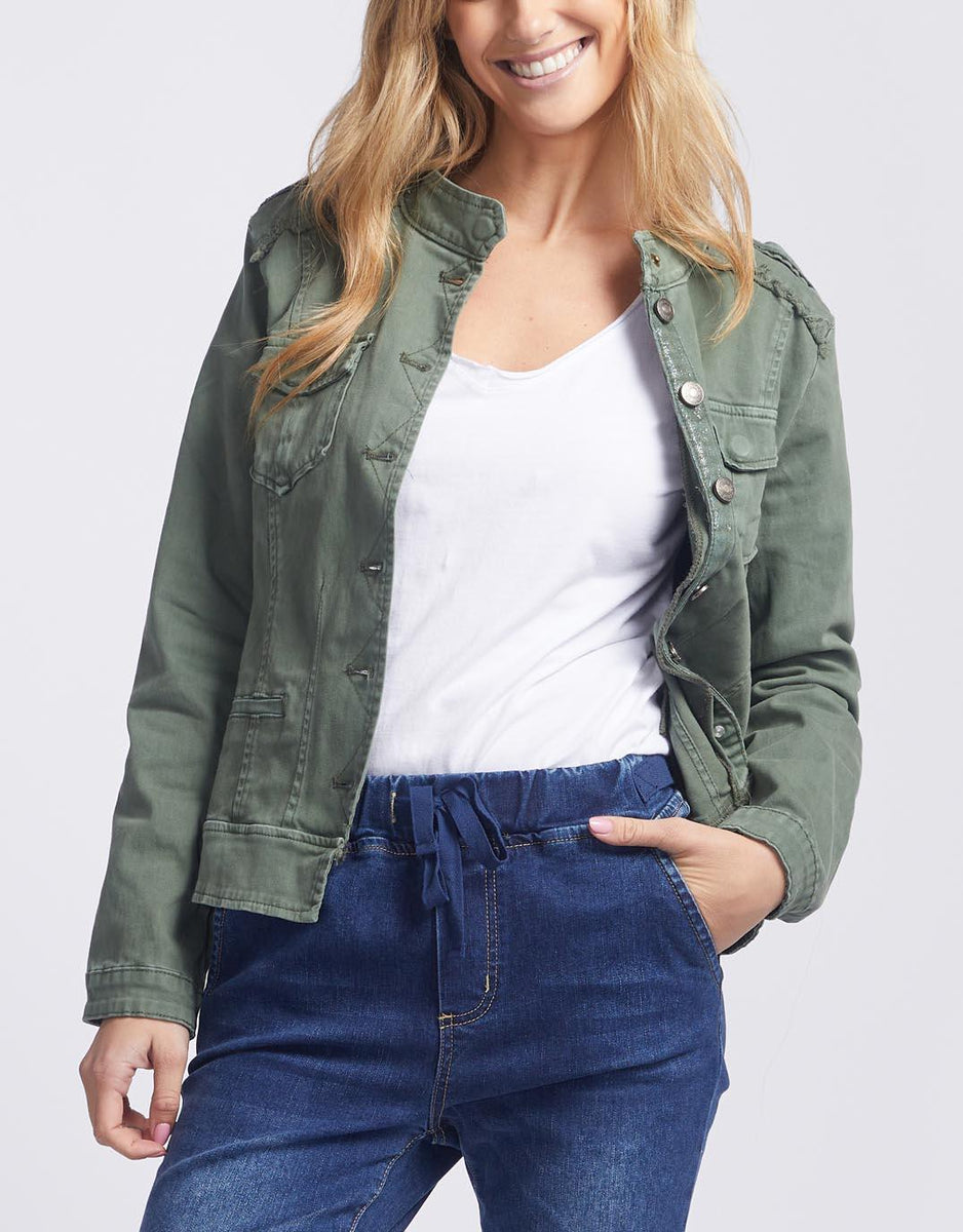 Khaki denim jacket store ladies