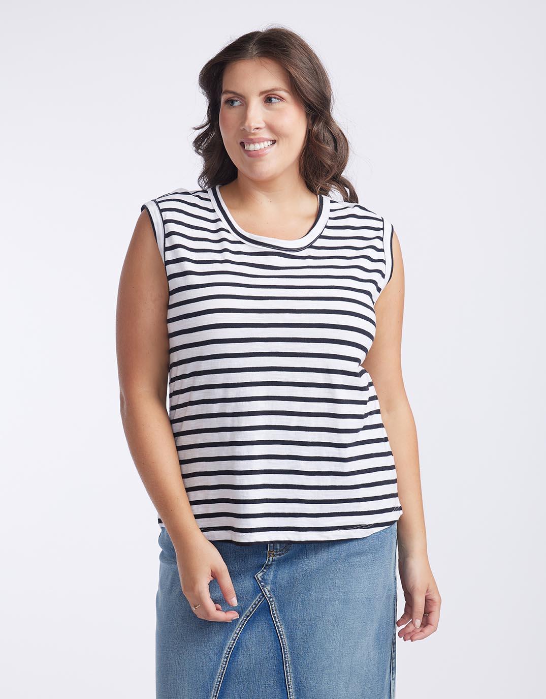 White & Co. - Cali Tank Top - Black/White Stripe - White & Co Living Tees & Tanks