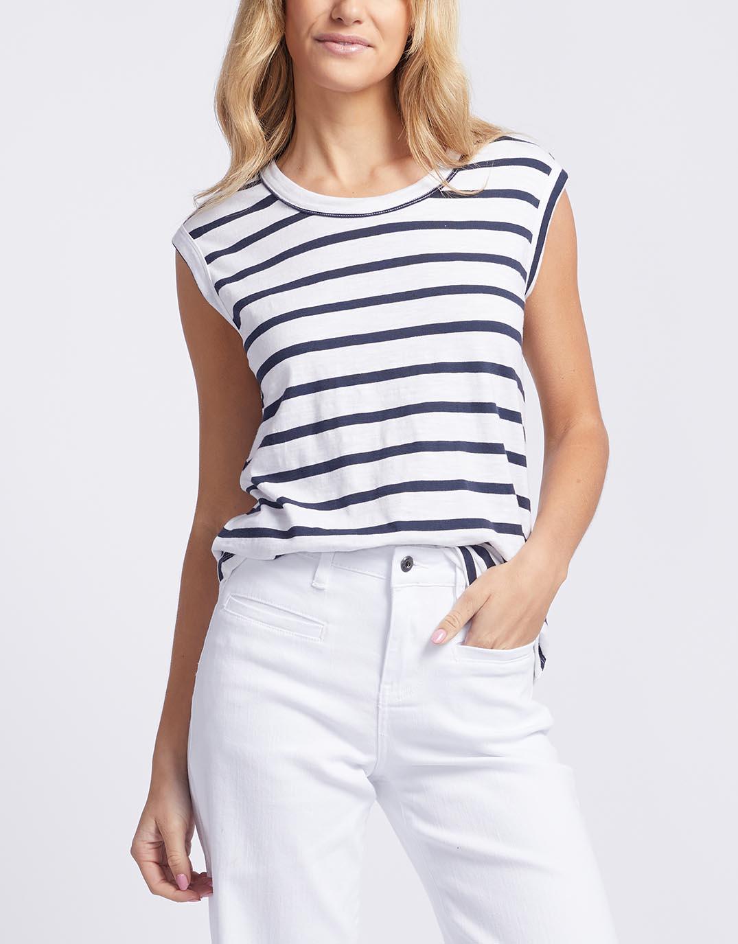White & Co. - Cali Tank Top - Navy/White Stripe - White & Co Living Tees & Tanks